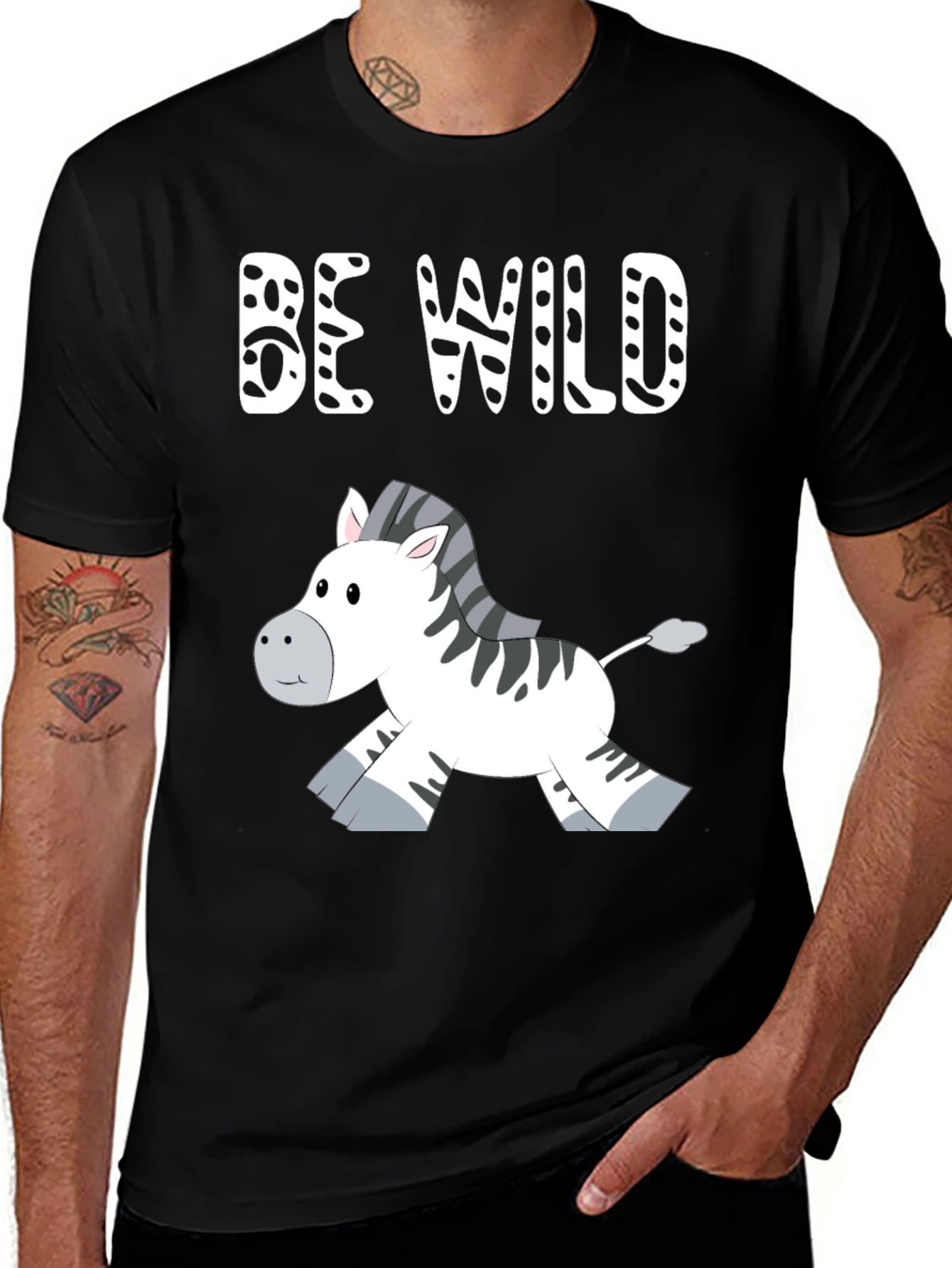Variant 20 of Be Wild Zebra Graphic Tee - Black Cotton Casual T-Shirt