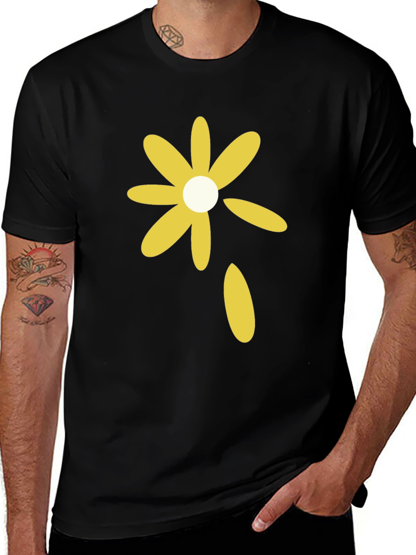 Variant 27 of Black T-Shirt with Yellow Flower Graphic