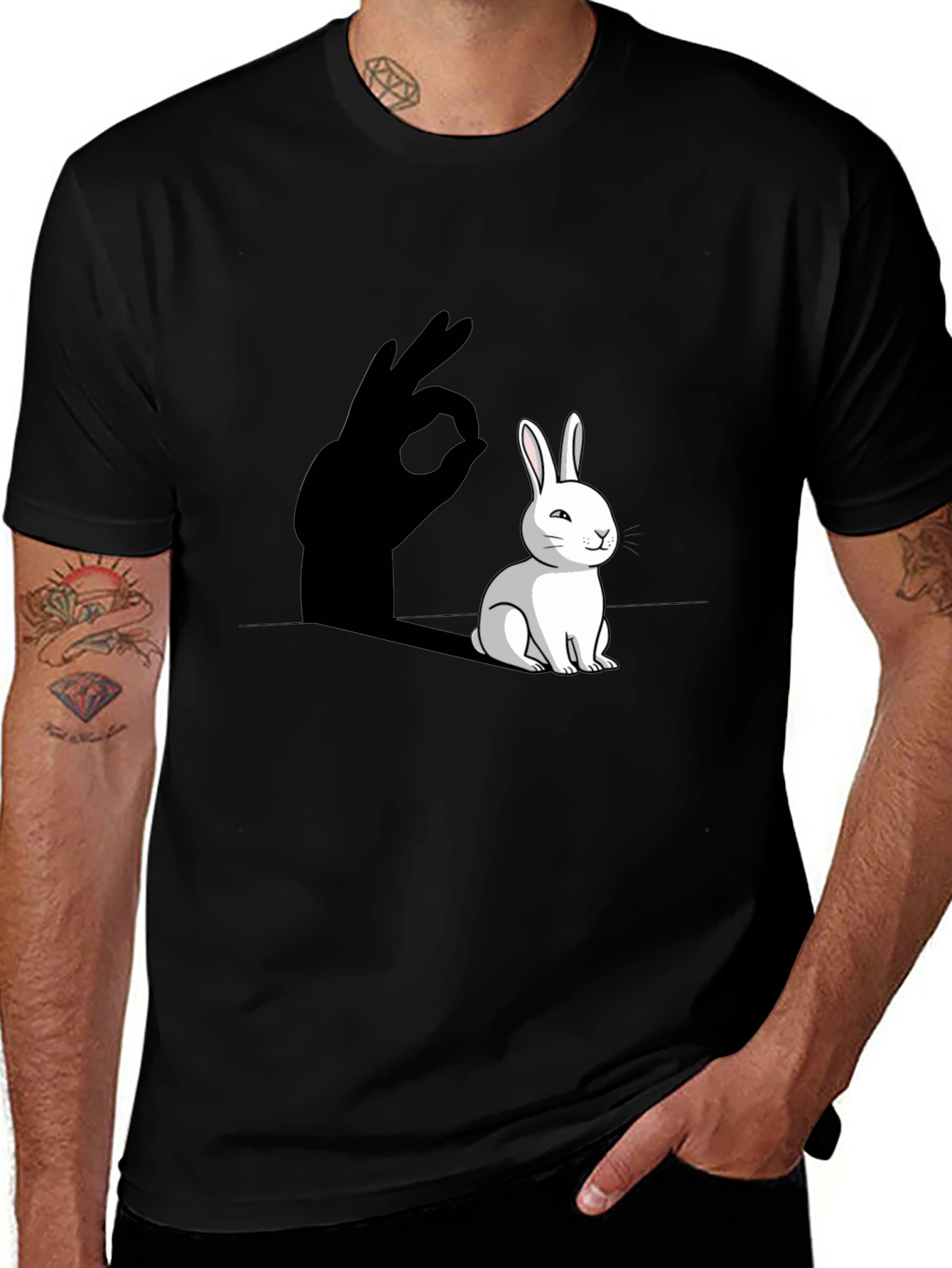 Variant 28 of Funny Rabbit Shadow Hand Sign T-Shirt