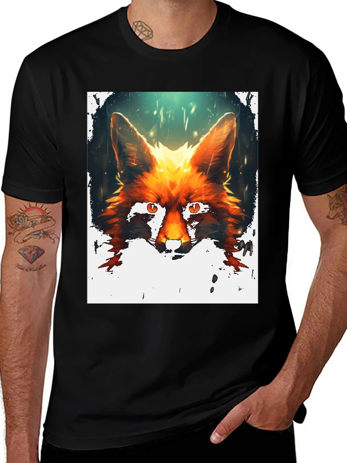 Variant 4 of Fox Portrait Graphic Print Black T-Shirt