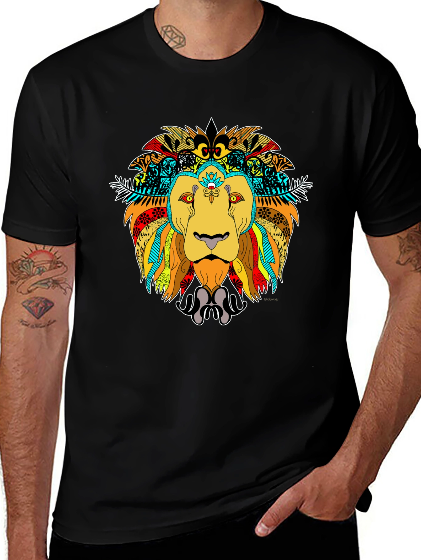 Variant 2 of Lion Graphic Print Black Crew Neck T-Shirt