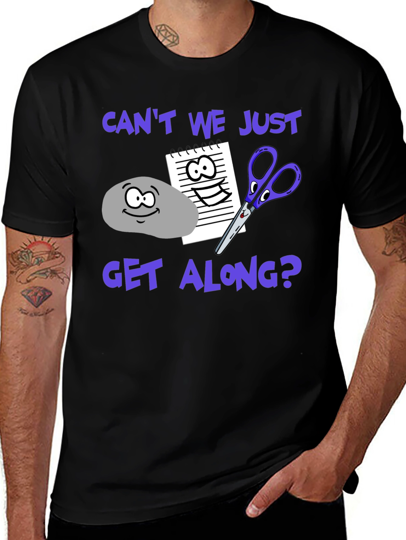 Variant 2 of Rock Paper Scissors 'Can't We Just Get Along?' Graphic T-Shirt