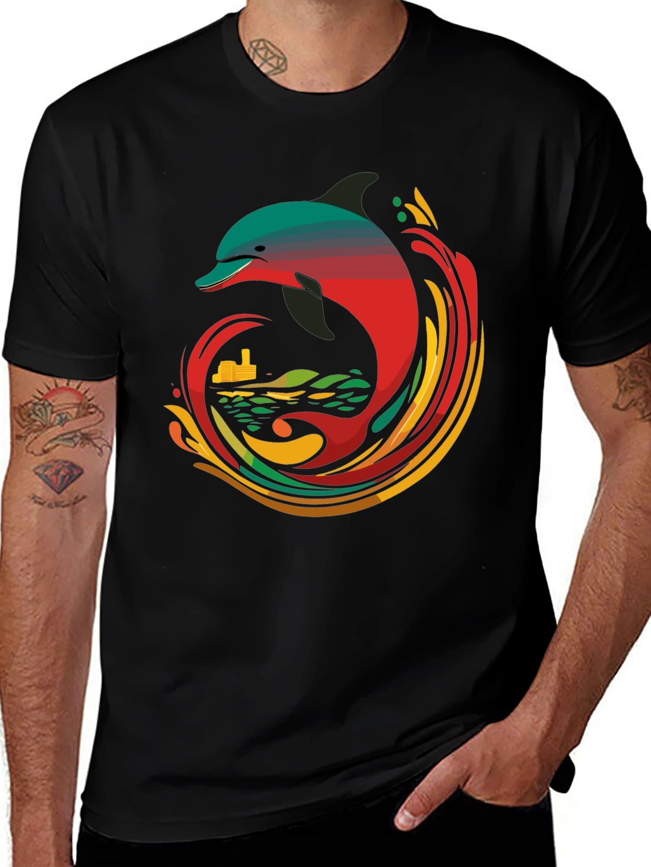 Variant 23 of Retro Dolphin Graphic Tee - Cool Black T-Shirt