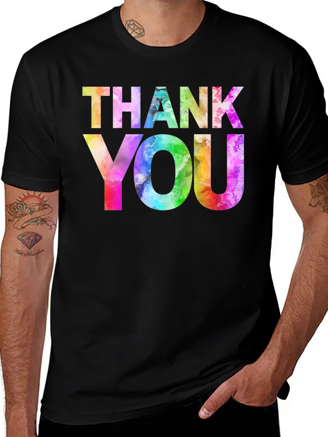 Variant 19 of Colorful Thank You Graphic Black T-Shirt