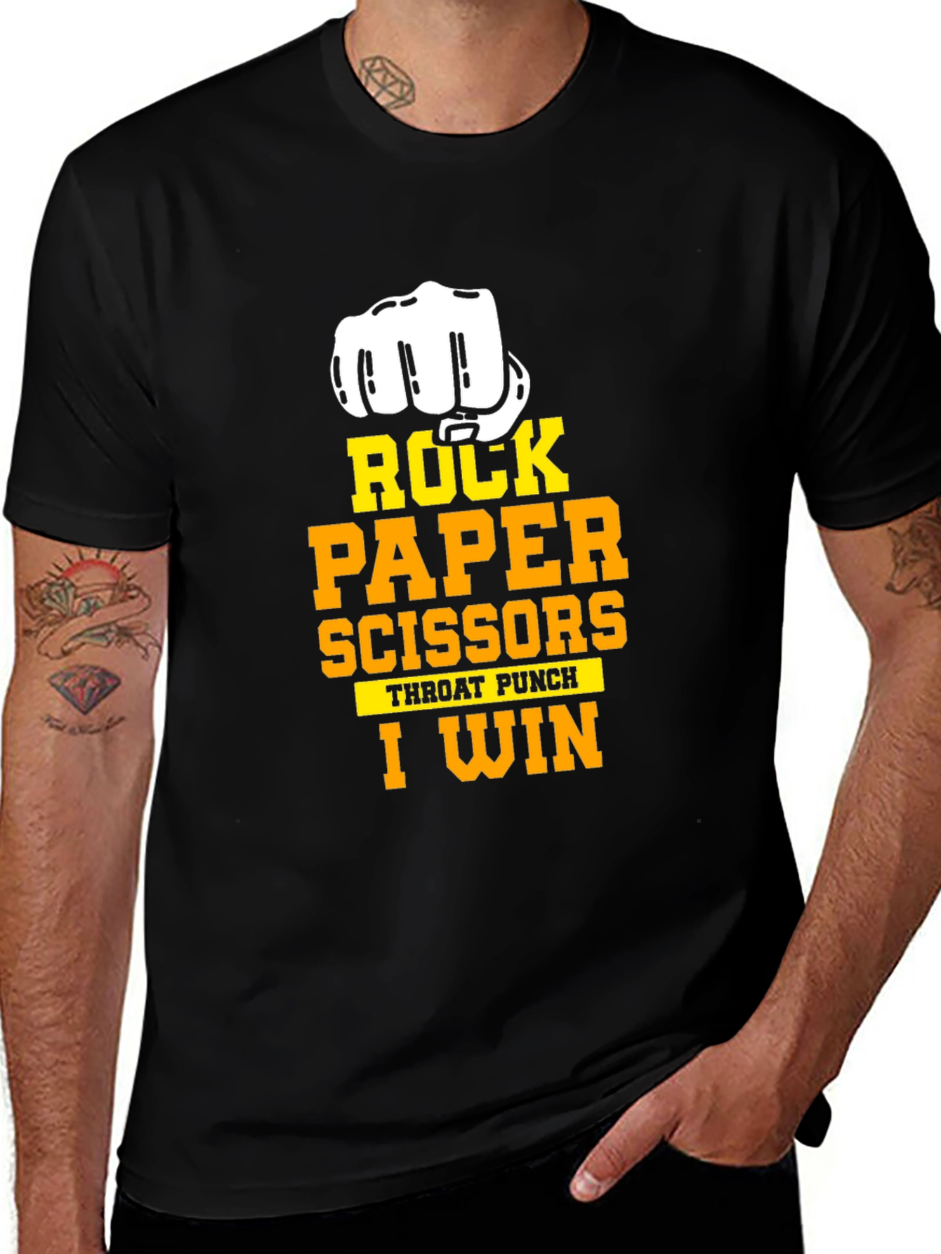 Variant 6 of Rock Paper Scissors I Win Black T-Shirt