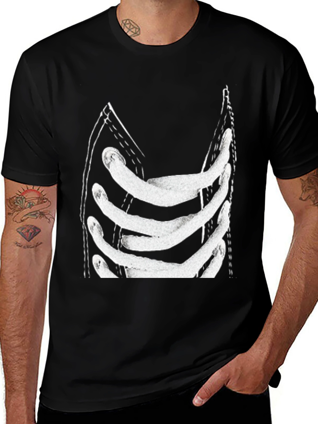 Variant 18 of Skeleton Rib Cage Graphic Tee - Black Cotton T-Shirt