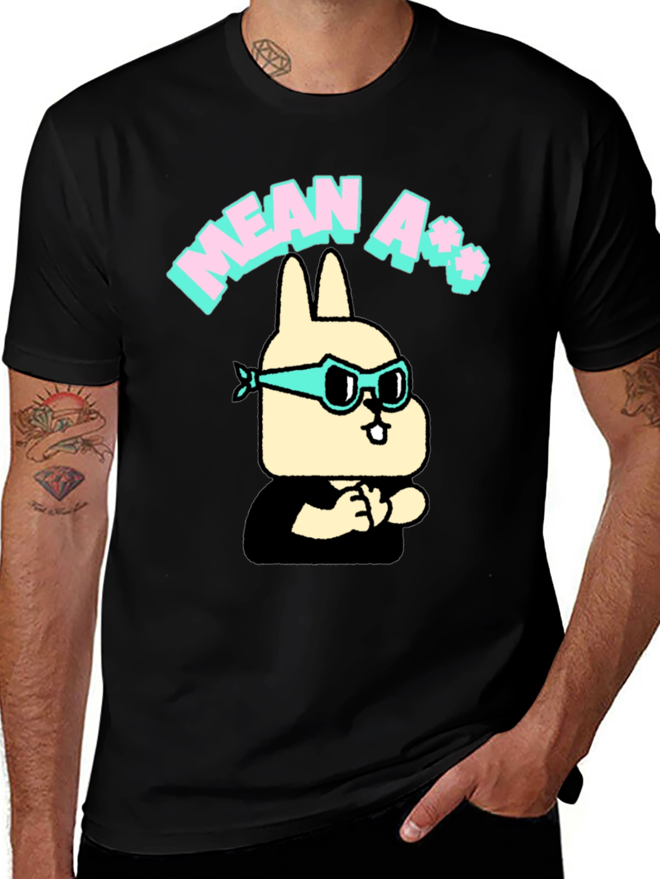 Variant 19 of Mean A** Rabbit T-Shirt - Black Crew Neck Graphic Tee