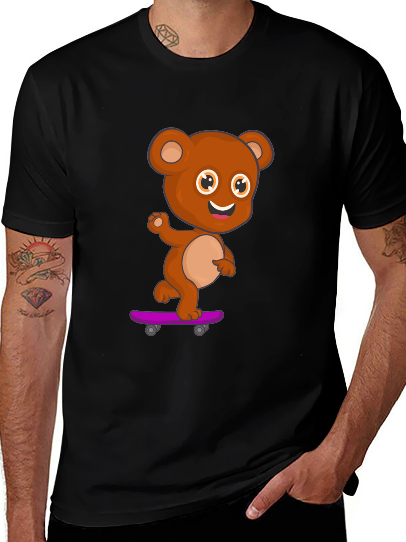 Variant 8 of Skateboarding Teddy Bear Black T-Shirt