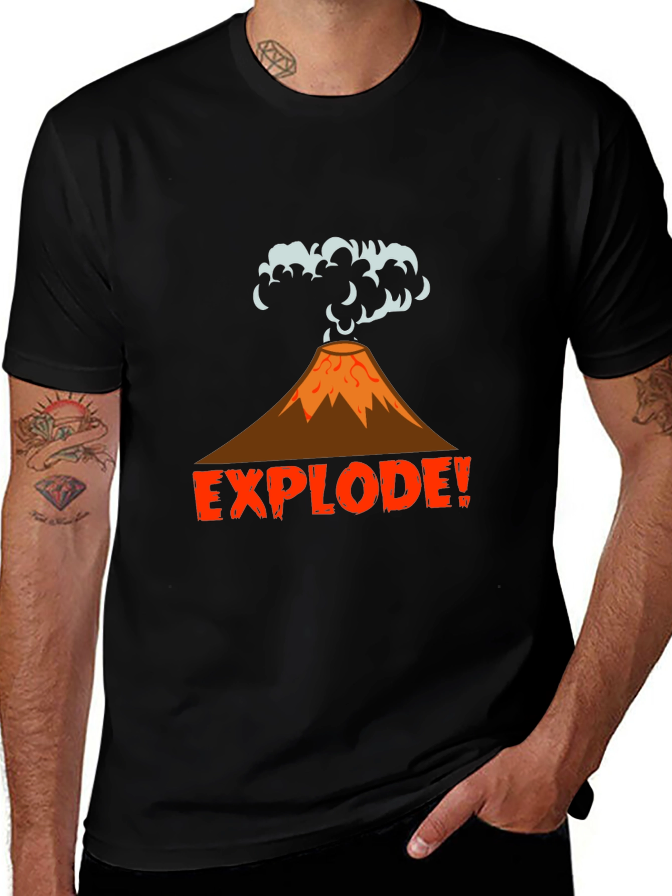 Variant 6 of Explode Volcano Graphic Tee - Black Cotton T-Shirt