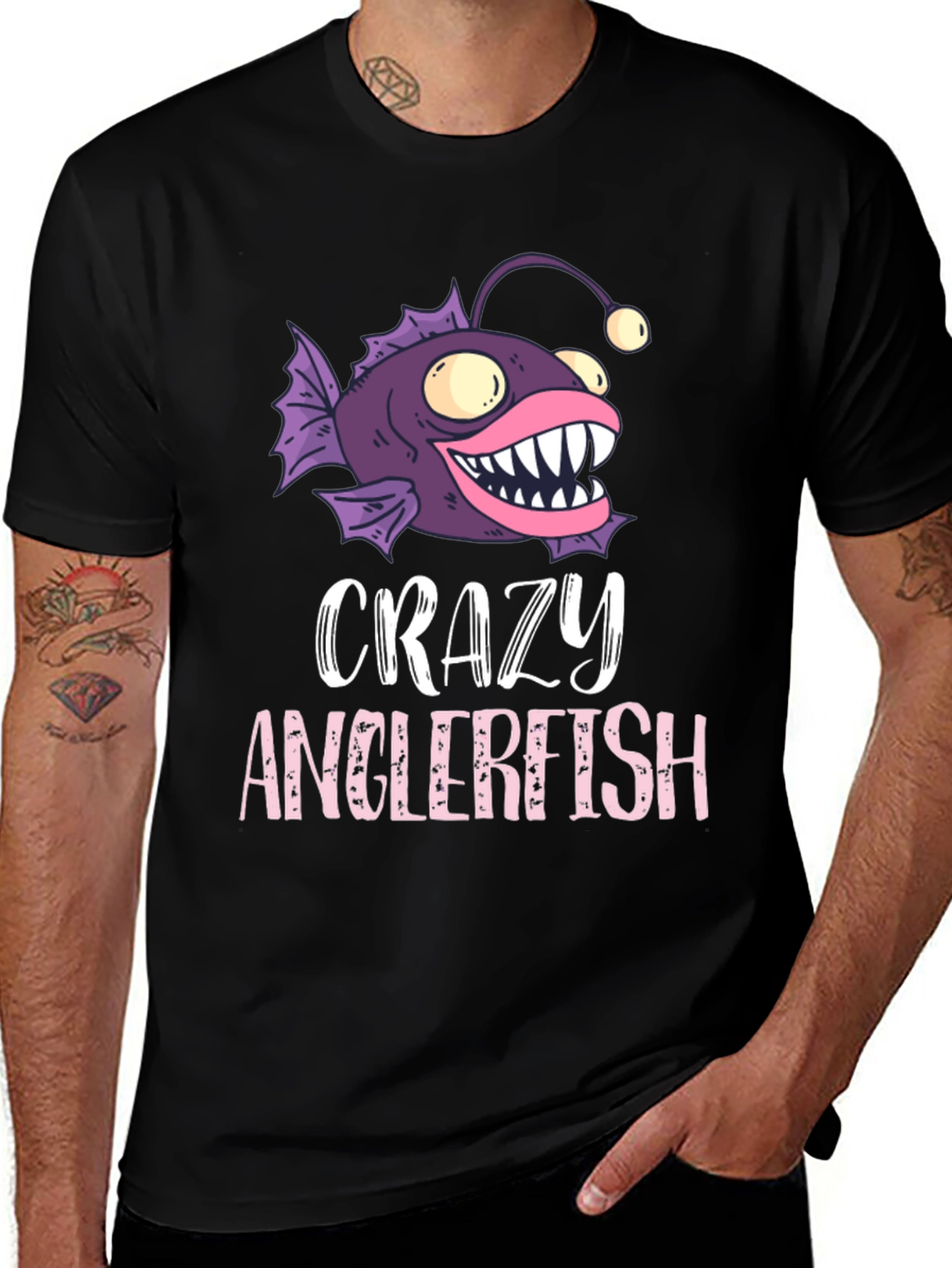 Variant 15 of Crazy Anglerfish Graphic Tee - Black Cotton T-Shirt