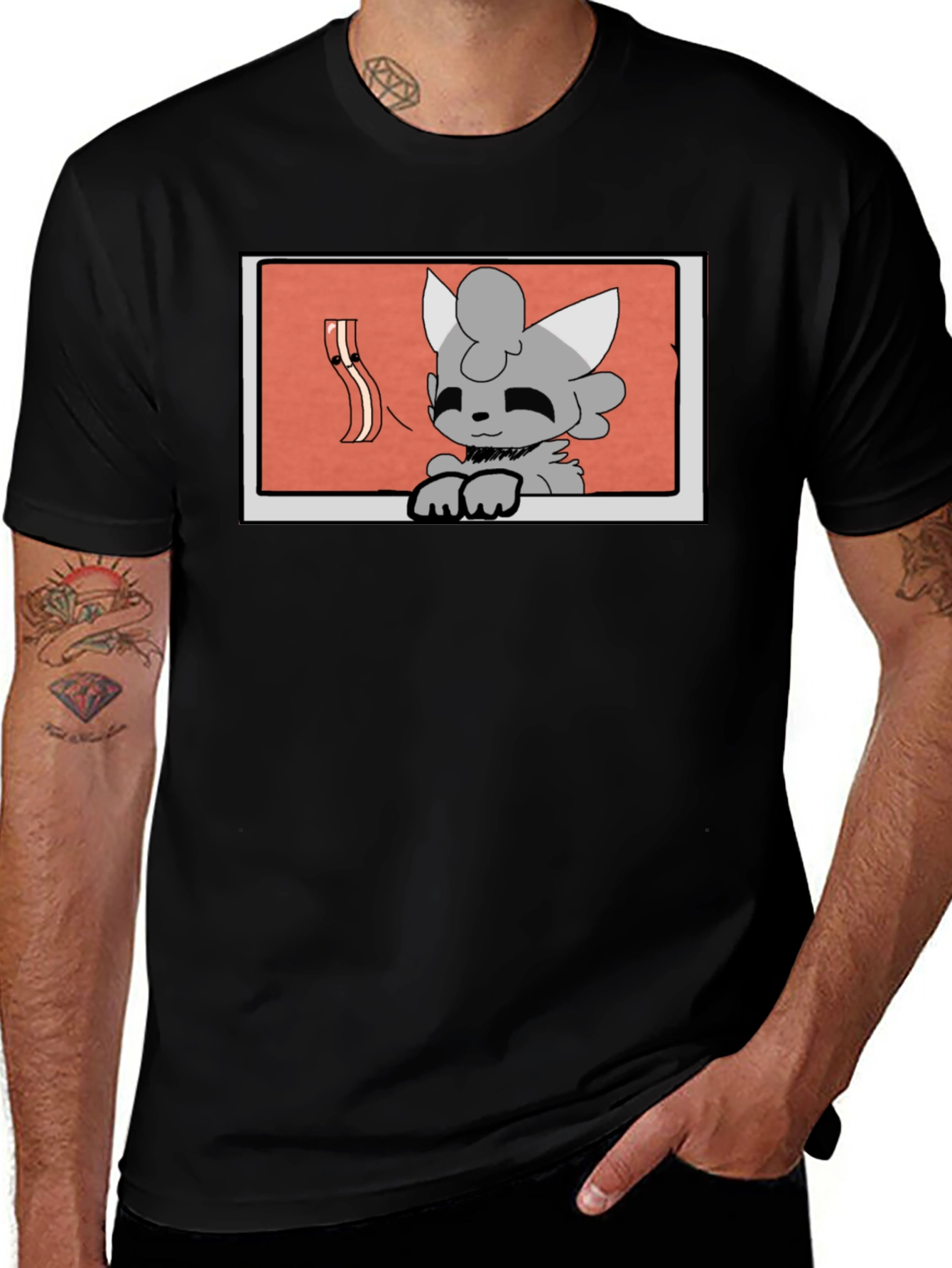 Variant 24 of Cartoon Cat & Bacon T-Shirt - Cool Graphic Tee