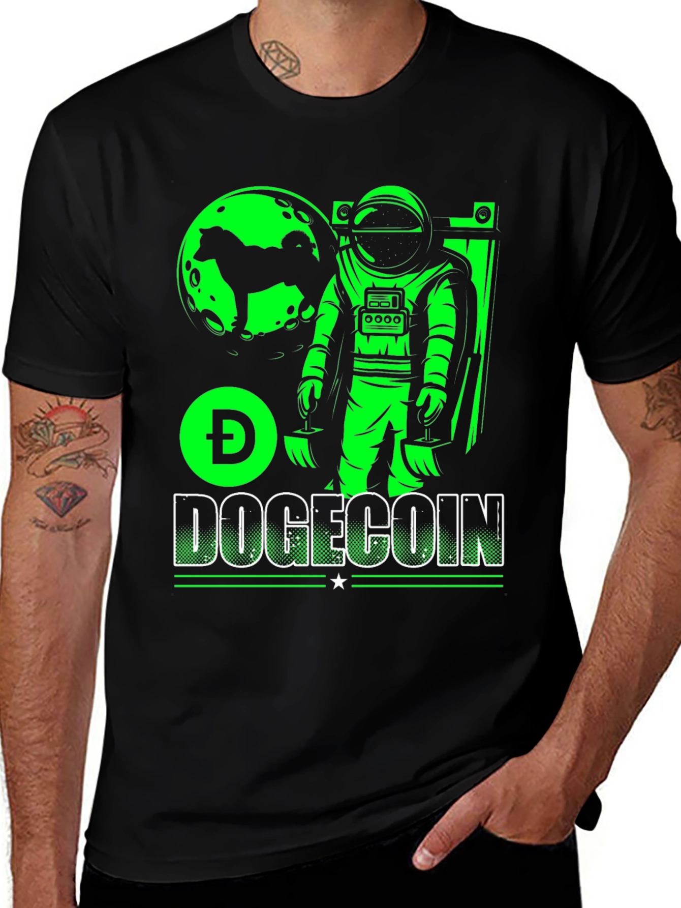 Dogecoin Astronaut Graphic Tee - Black Cotton T-Shirt