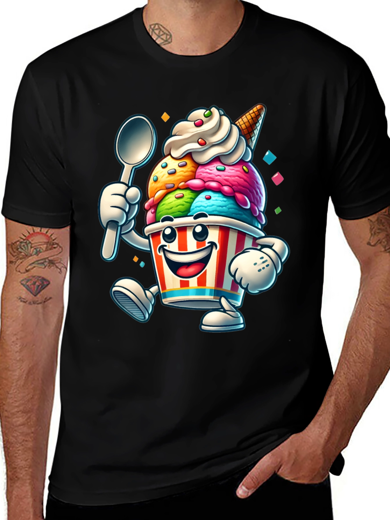 Variant 24 of Cartoon Ice Cream Graphic Tee - Black