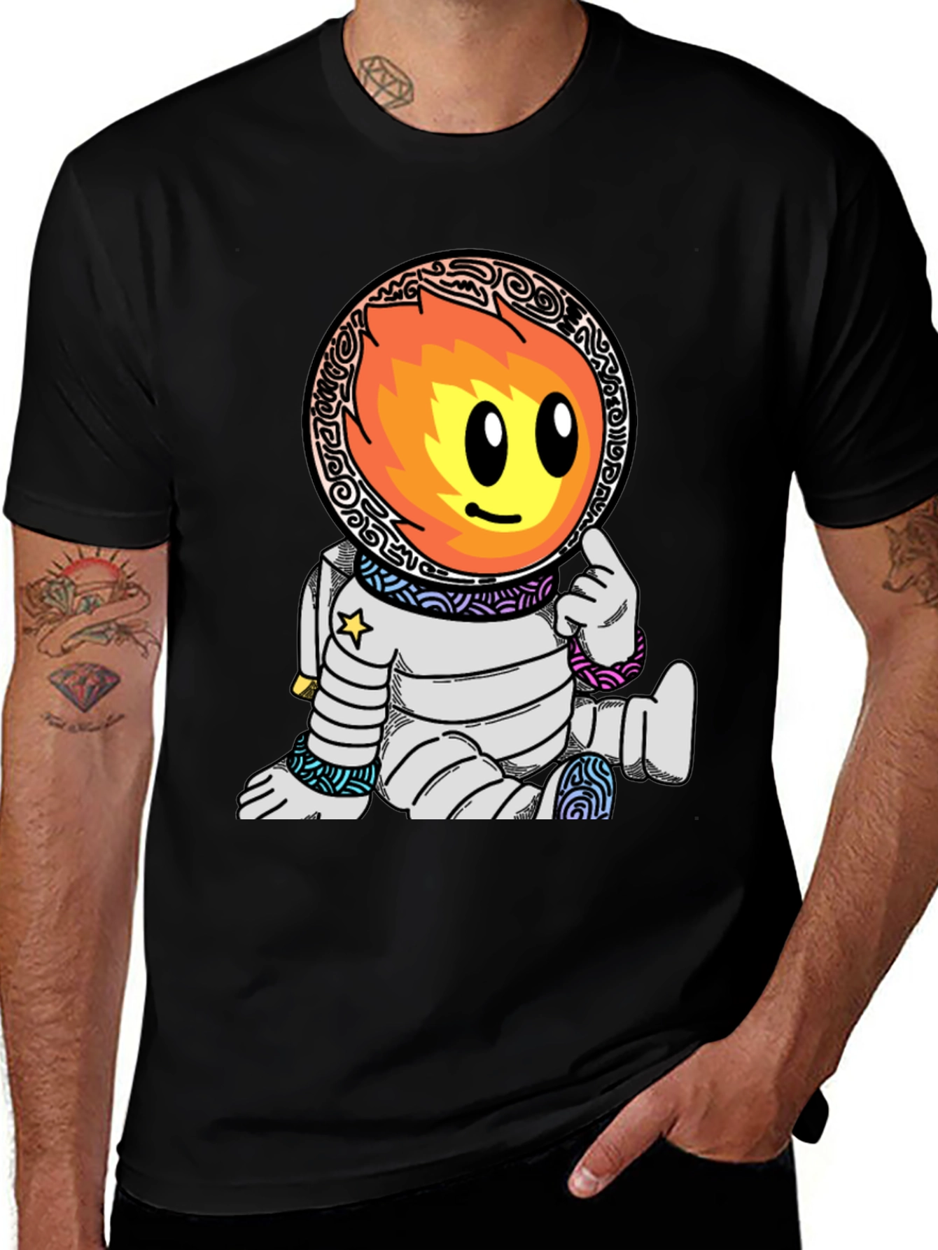 Variant 21 of Astronaut Cartoon Graphic Tee - Unisex Black T-Shirt