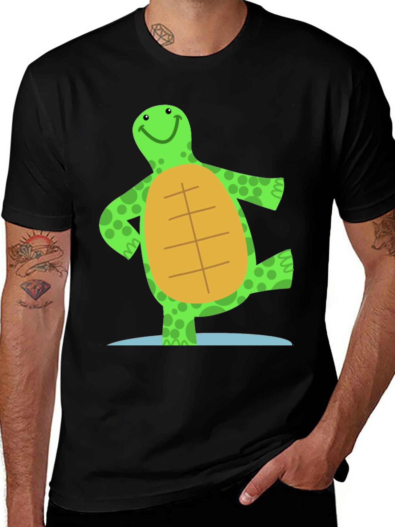Variant 14 of Cheerful Turtle Graphic Tee - Black Cotton Blend