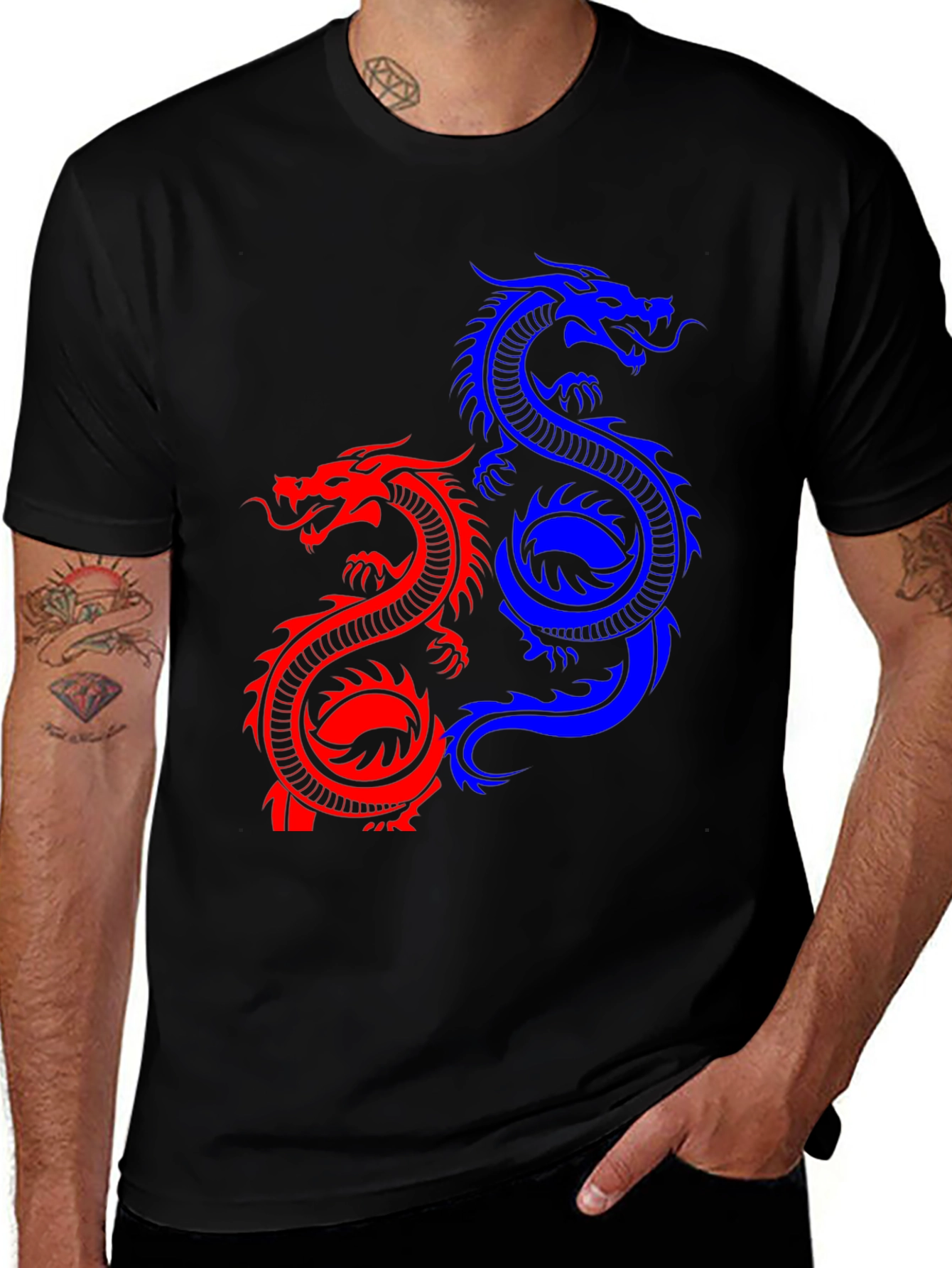 Variant 23 of Dragon Graphic Tee - Black Cotton Blend