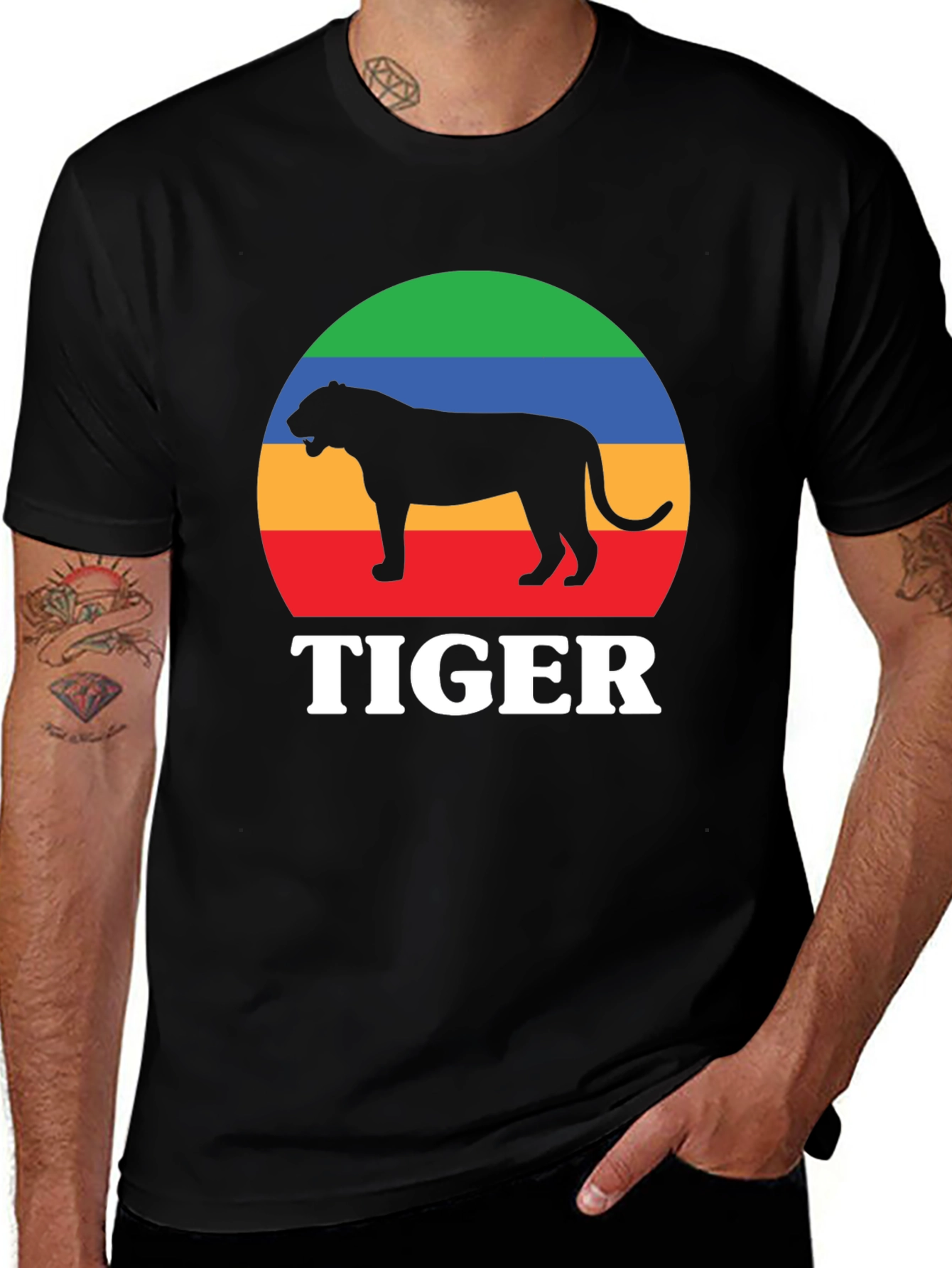 Variant 11 of Retro Tiger Graphic Tee - Black Cotton T-Shirt