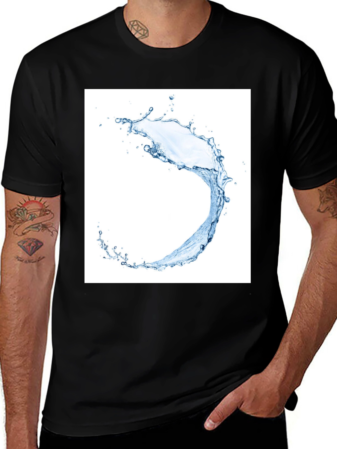 Variant 22 of Water Splash Graphic Tee - Black Cotton T-Shirt
