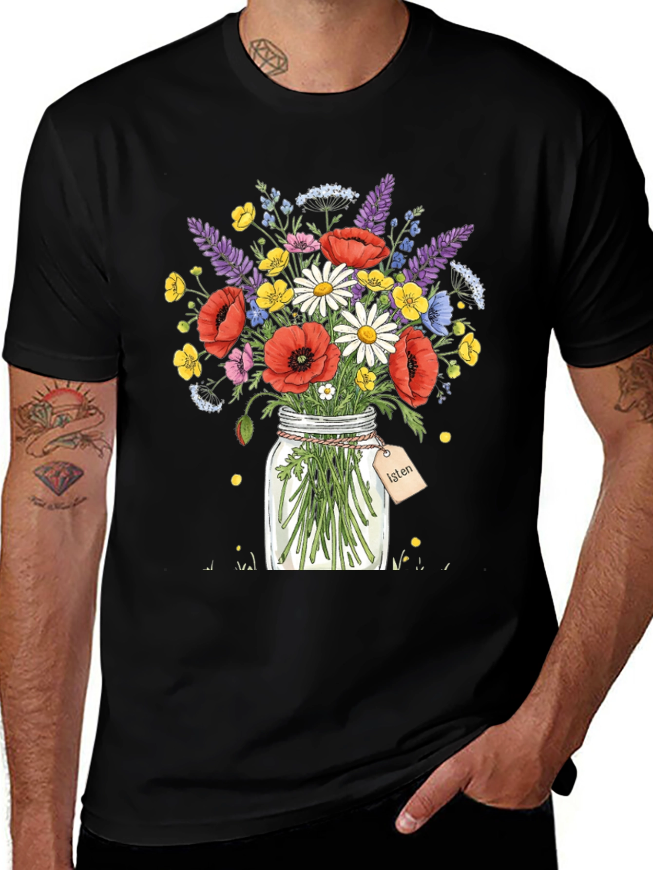 Black Floral Bouquet Jar Graphic T-Shirt main image