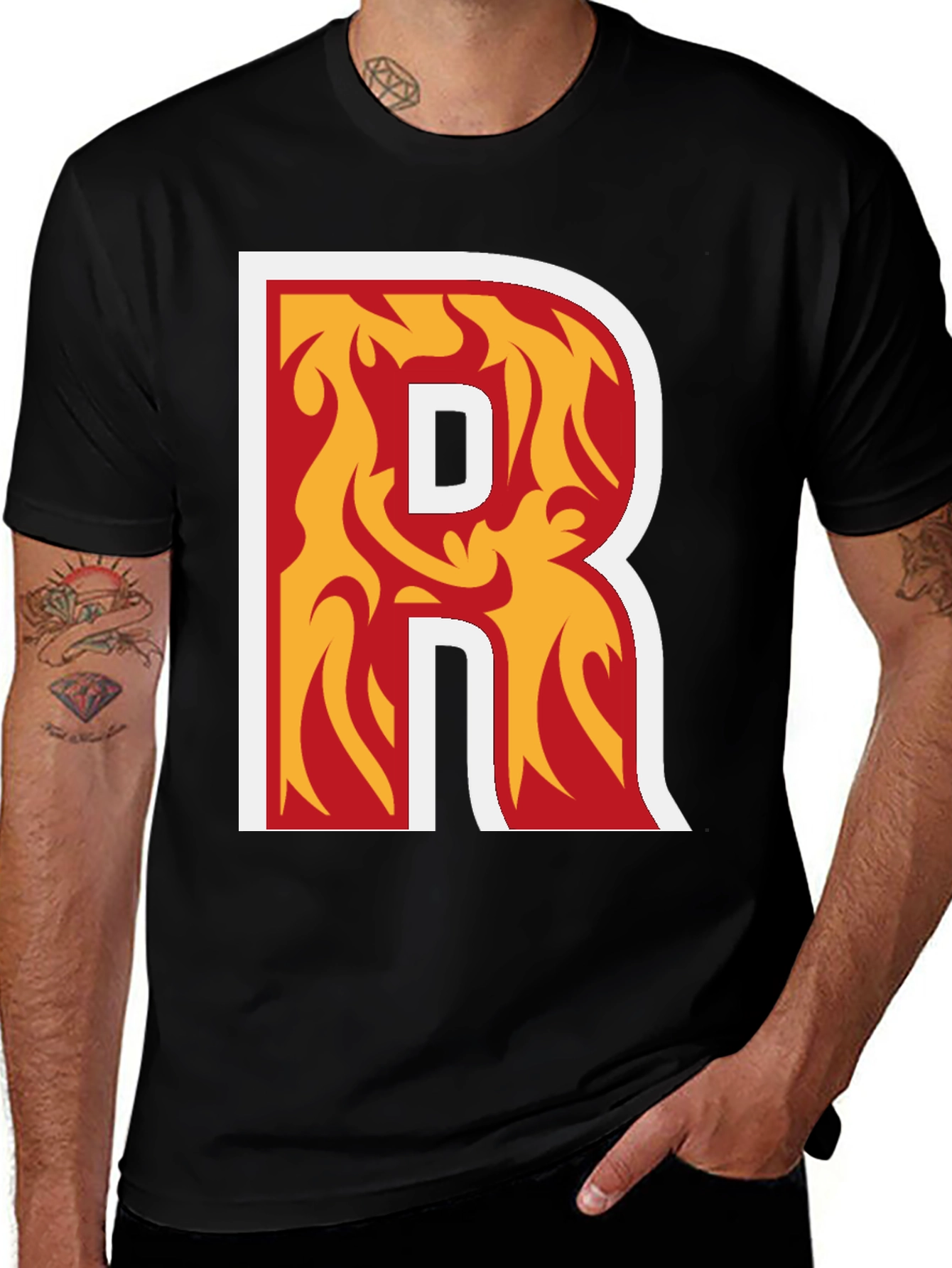 Fiery Letter R Graphic T-Shirt - Black
