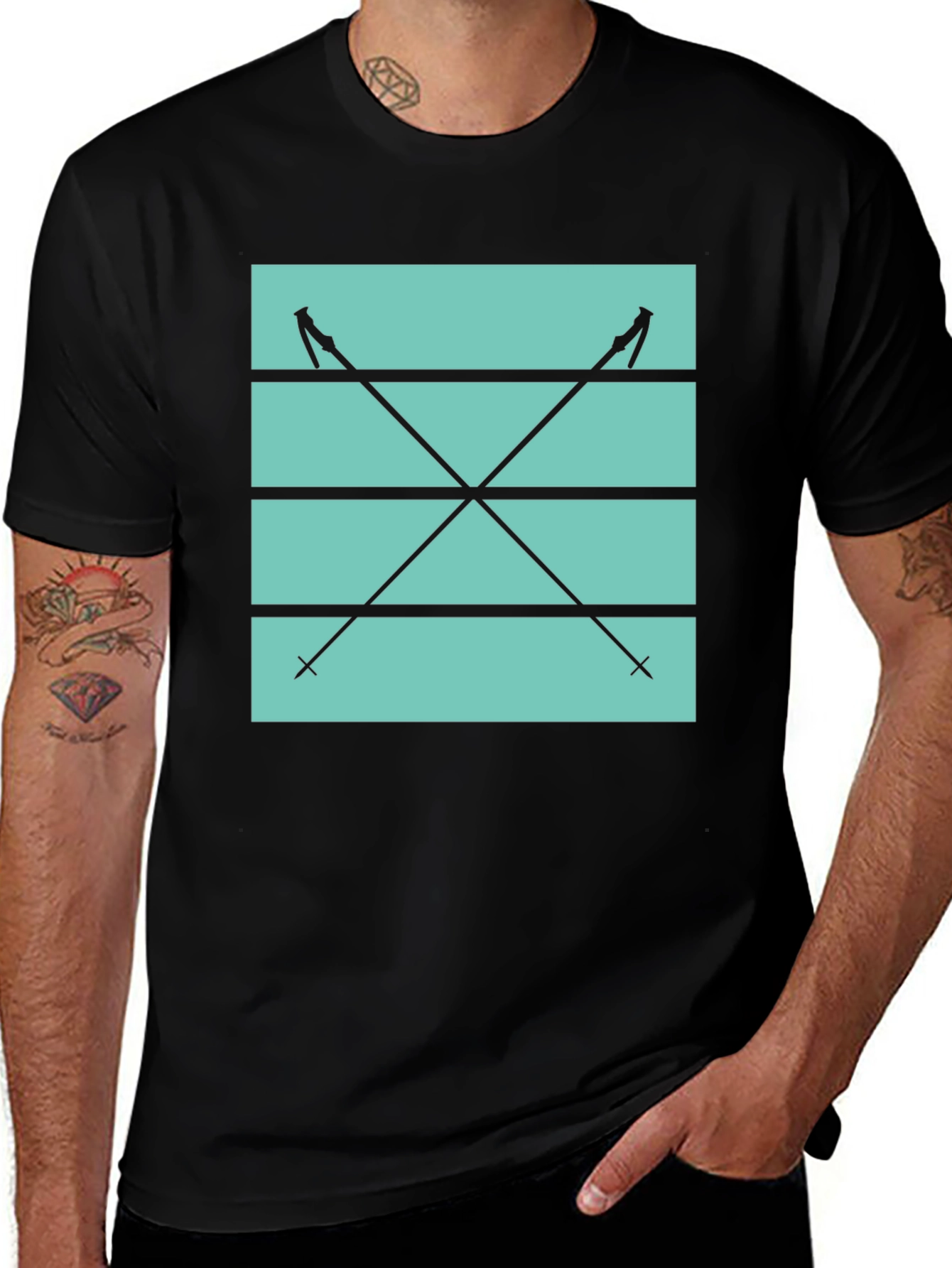 Variant 24 of Ski Poles Graphic Tee - Black Cotton Casual Shirt