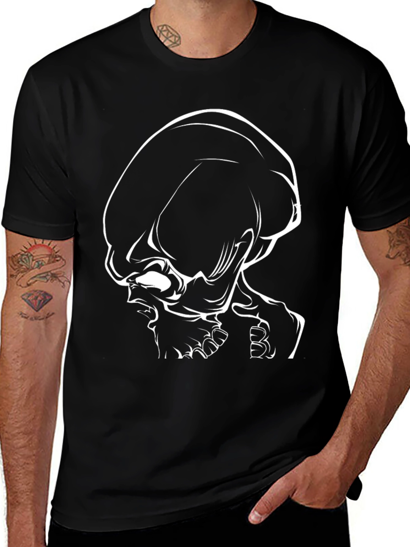 Variant 9 of Alien Graphic Tee - Black Cotton Blend T-Shirt