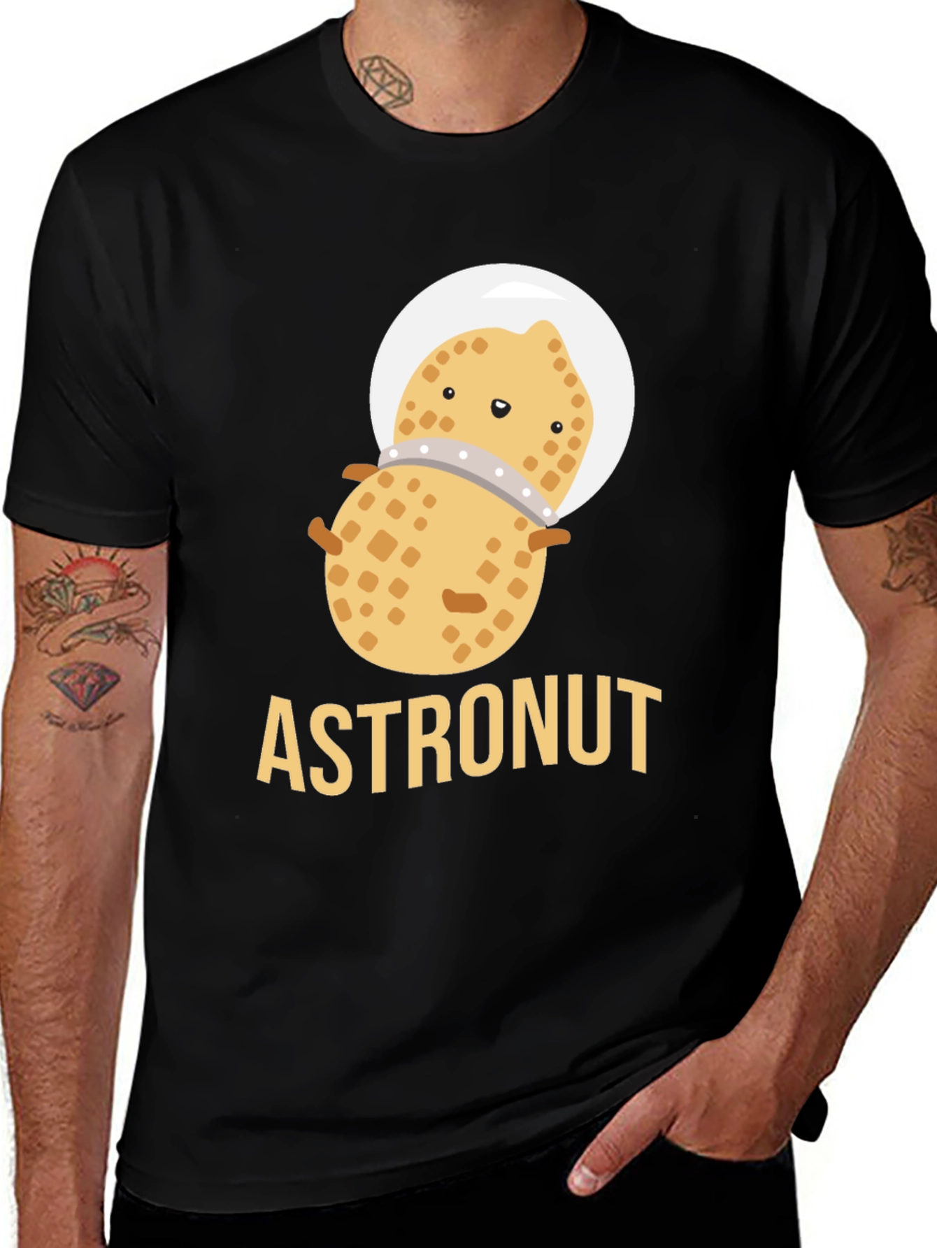 Astronaut Peanut Graphic T-Shirt - Black Cotton Tee