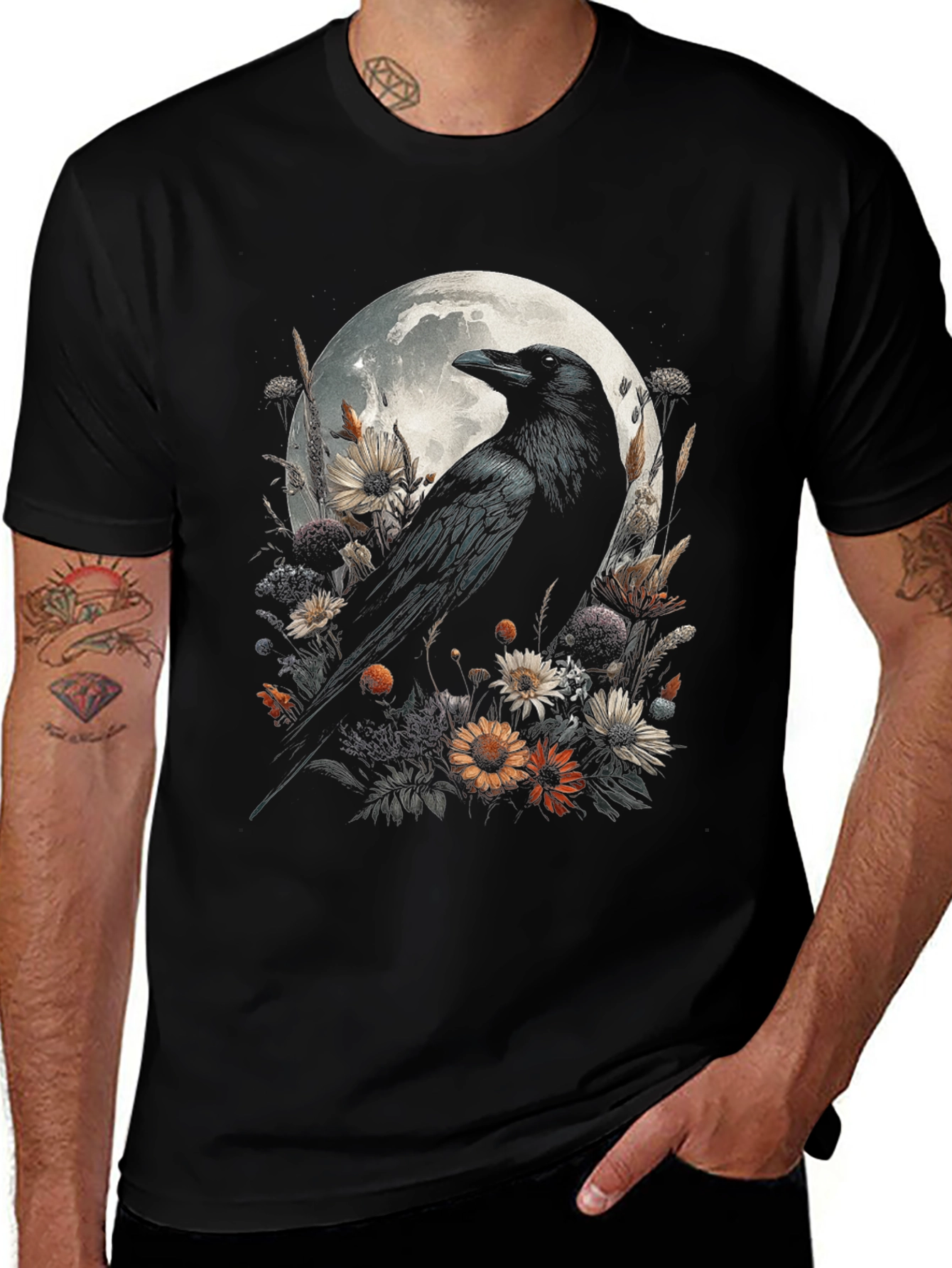 Variant 8 of Raven & Moon Graphic Tee - Men's Black T-Shirt