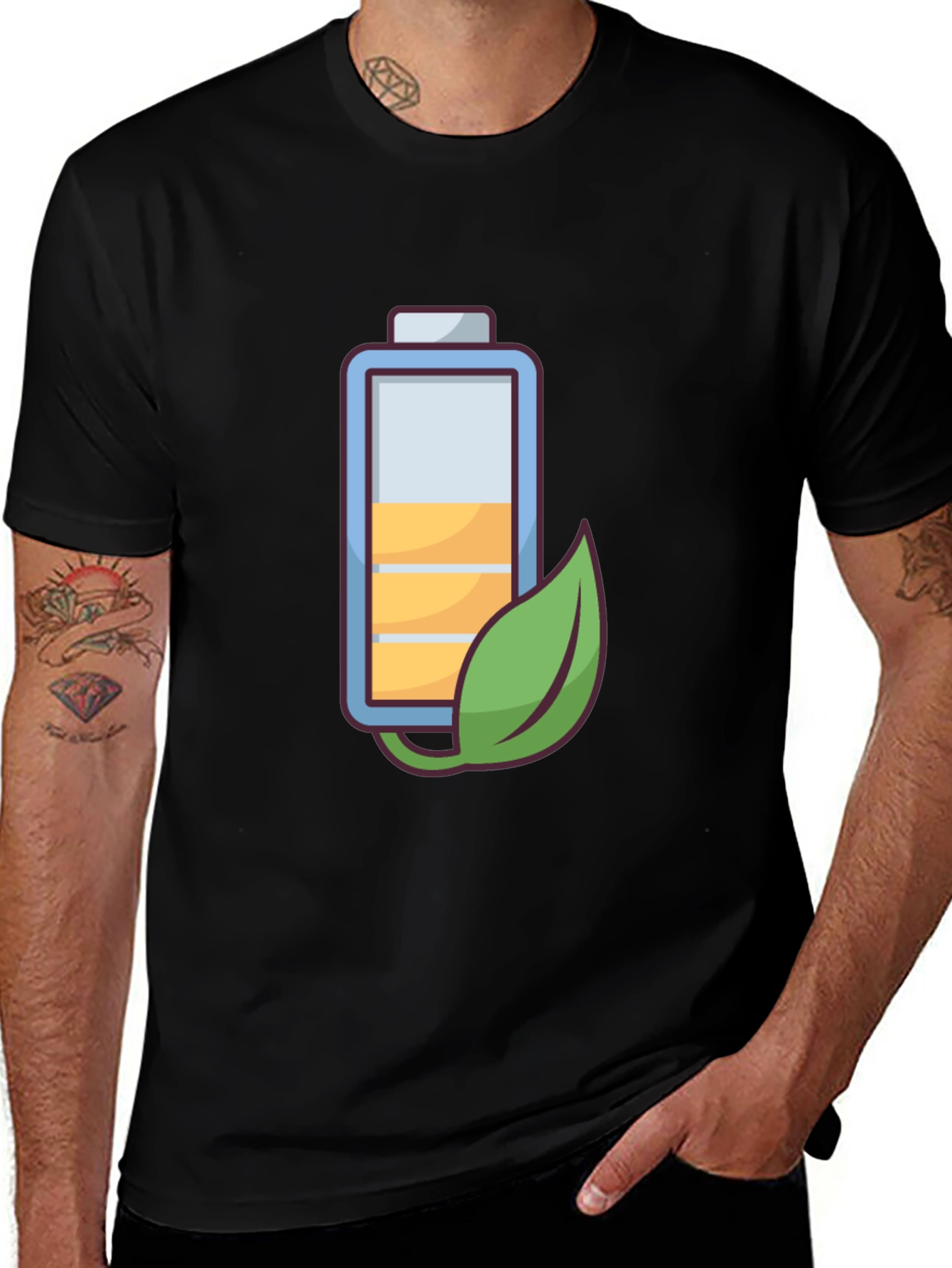 Variant 23 of Eco-Friendly Battery Graphic Tee - Black Cotton Blend