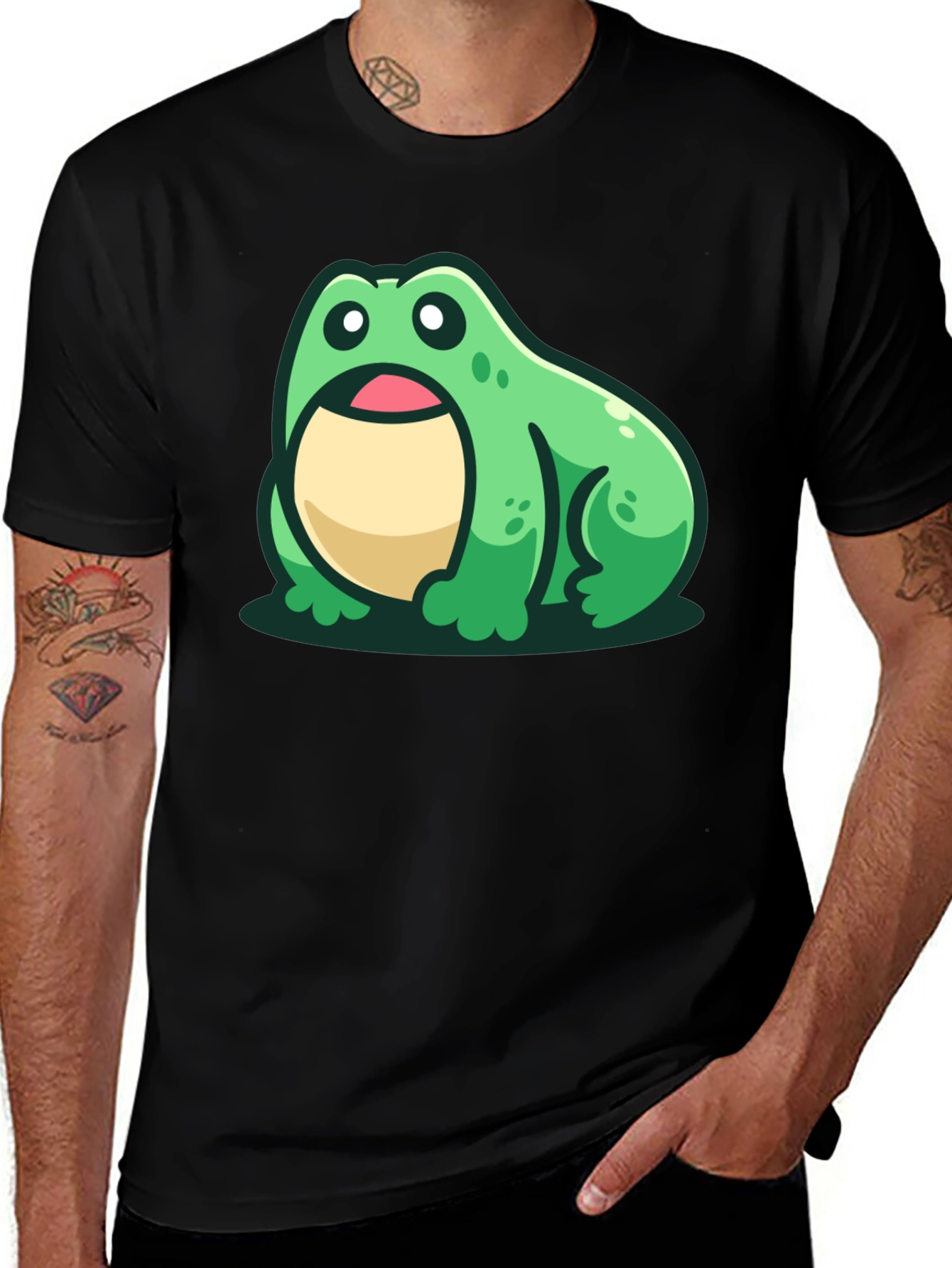 Variant 3 of Cute Frog Graphic Tee - Black Cotton T-Shirt