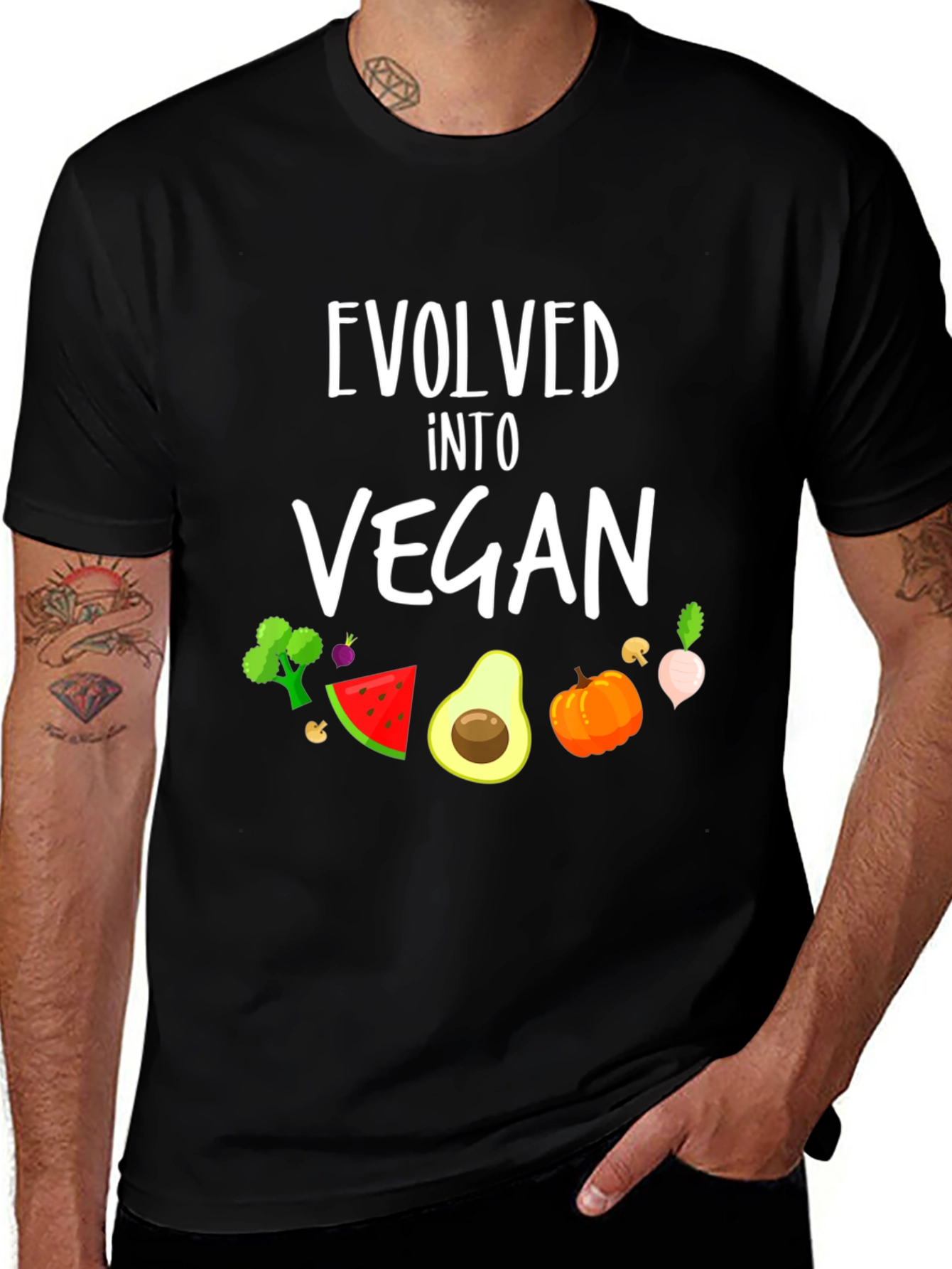 Evolved Into Vegan Graphic Tee - Stylish Vegetarian Apparel