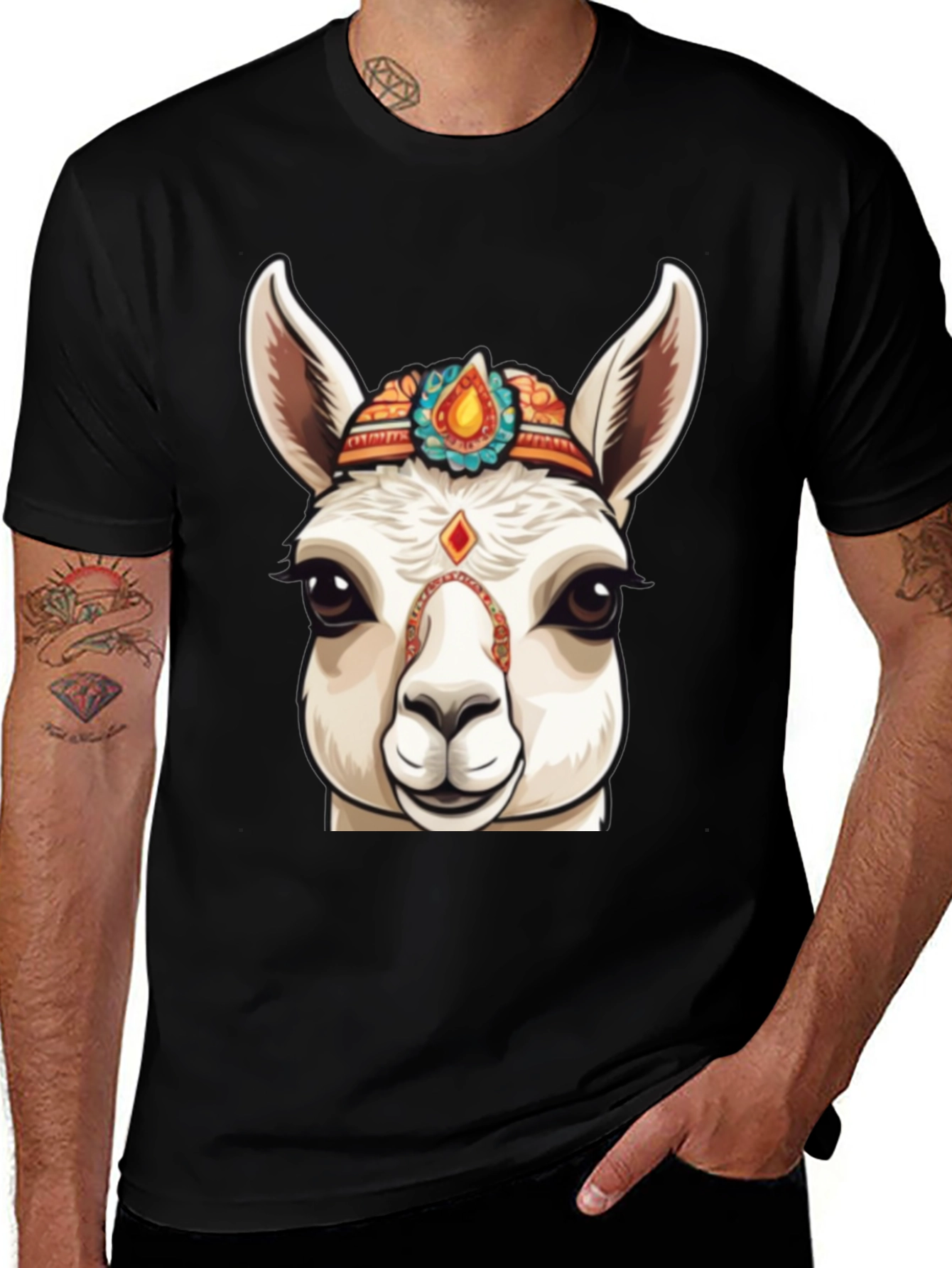 Variant 7 of Llama Headdress Graphic Tee - Black T-Shirt