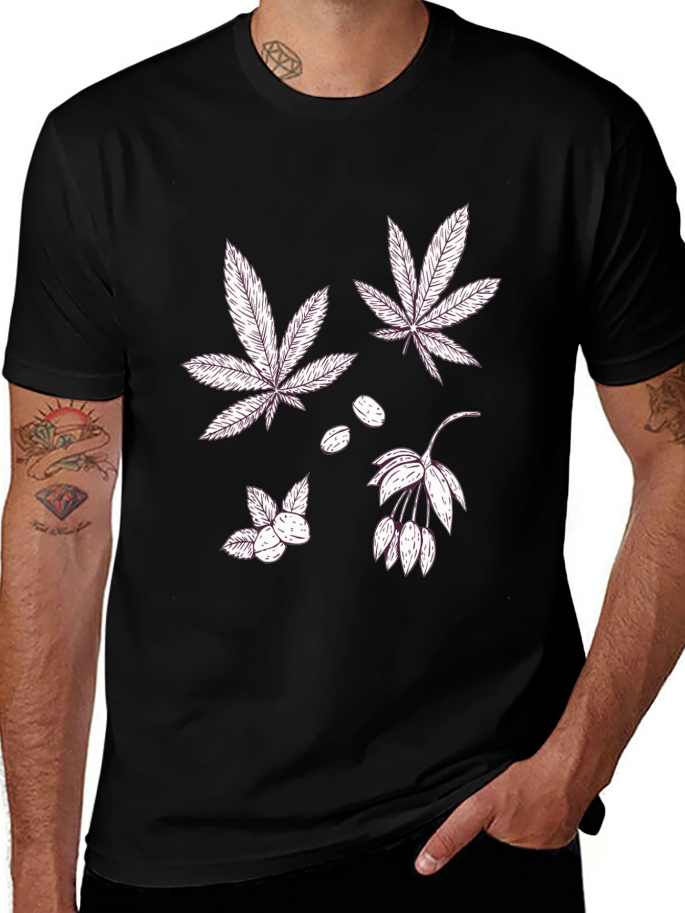 Variant 23 of Leaf & Nut Graphic Print Black T-Shirt