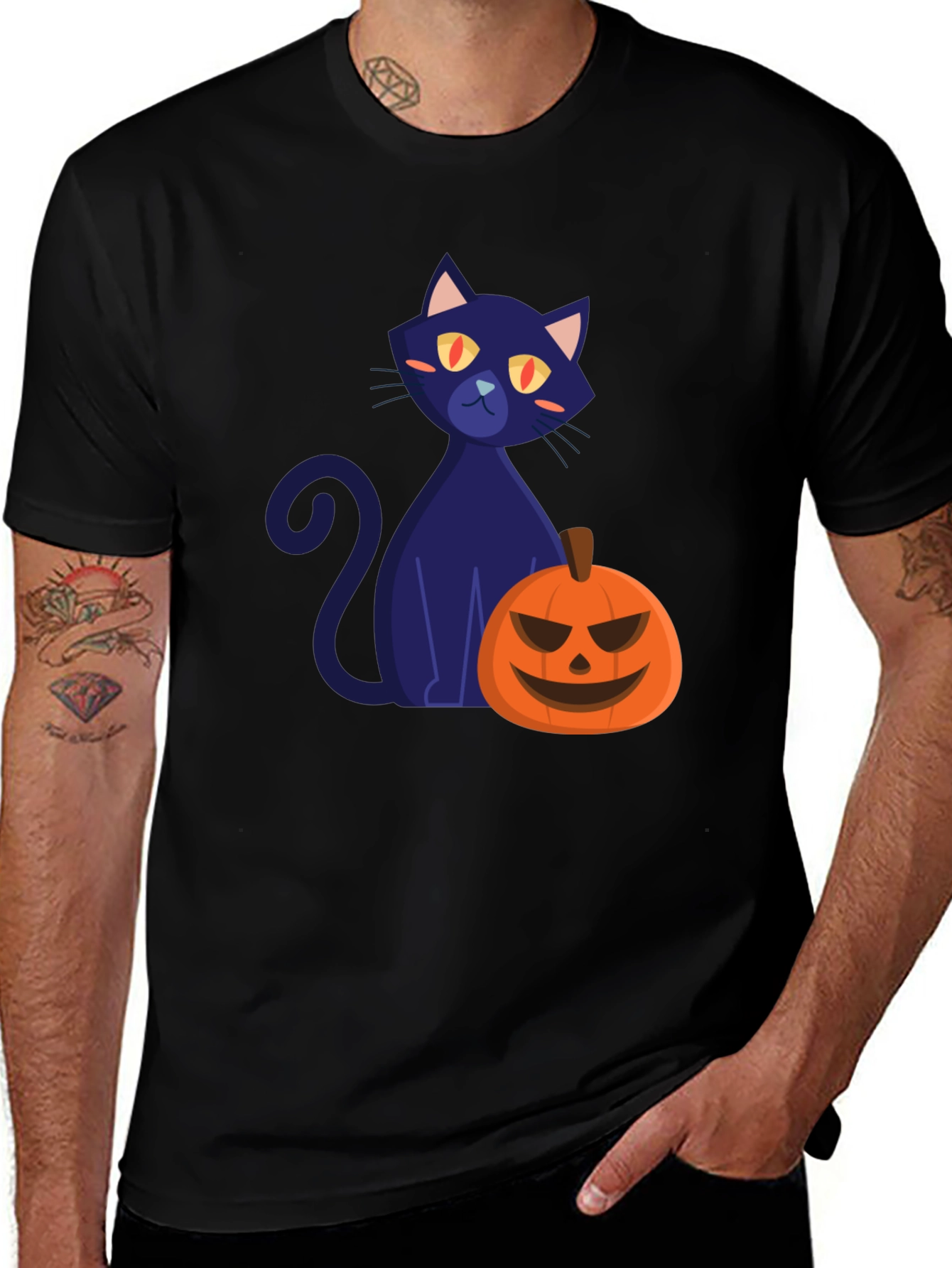 Variant 28 of Halloween Cat & Pumpkin Graphic Tee