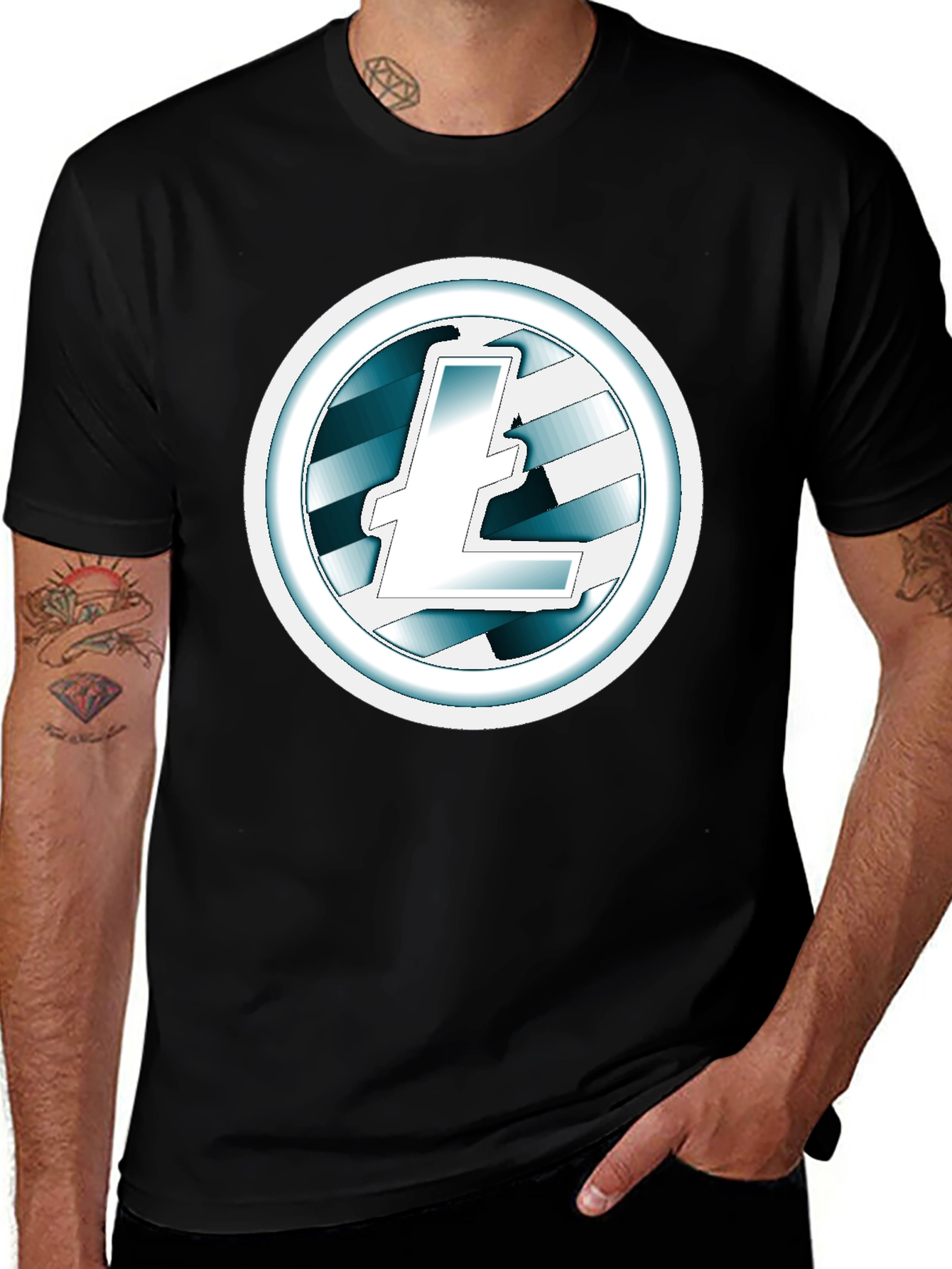 Variant 15 of Litecoin Logo Black T-Shirt Cryptocurrency Tee
