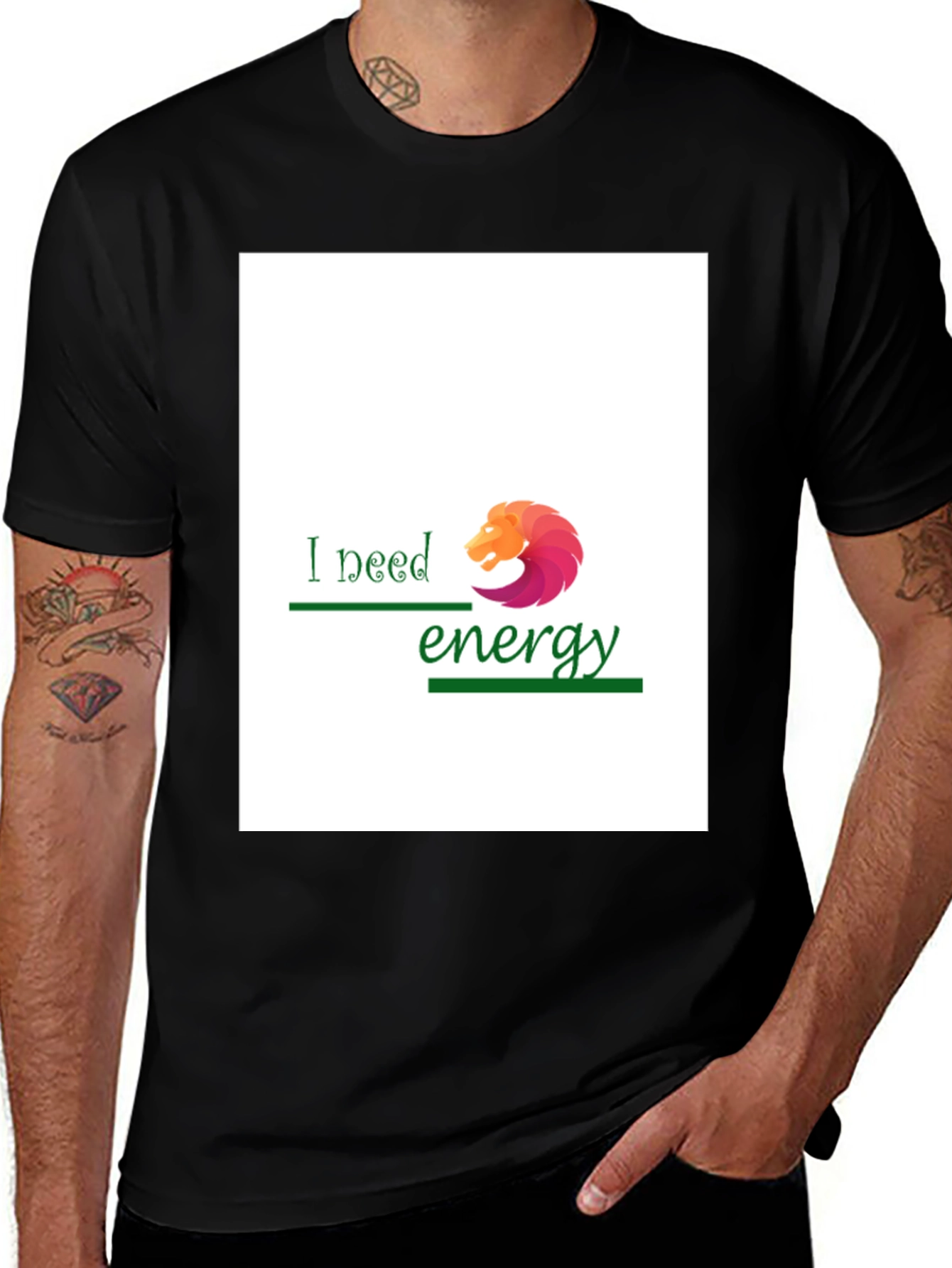 Variant 28 of I Need Energy T-Shirt - Lion Graphic Tee - Comfort Fit