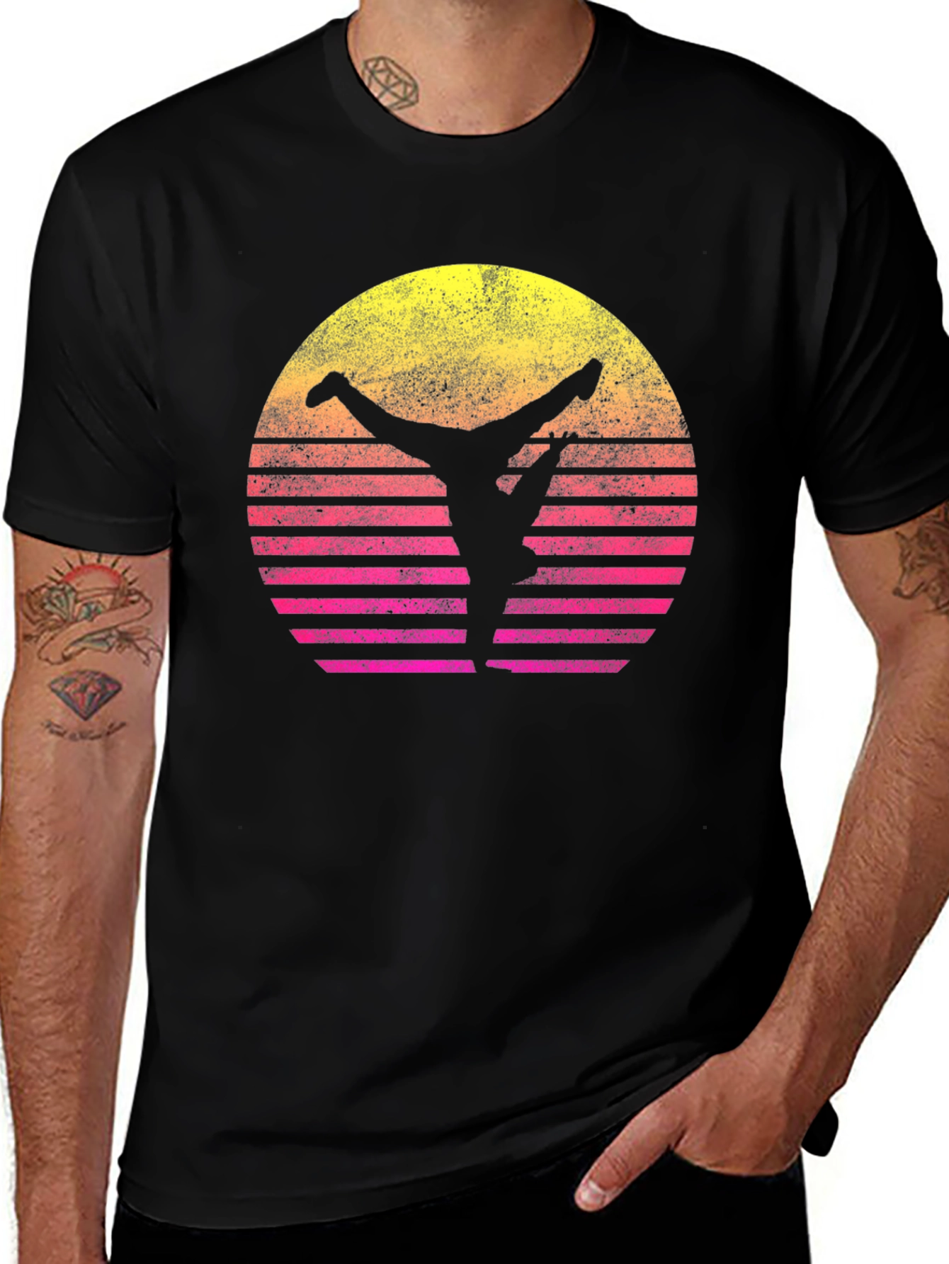 Retro Sunset Yoga T-Shirt - Black