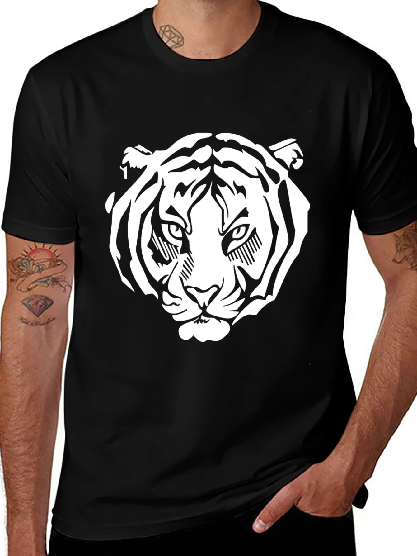 Variant 16 of Tiger Graphic Tee - Black Cotton T-Shirt