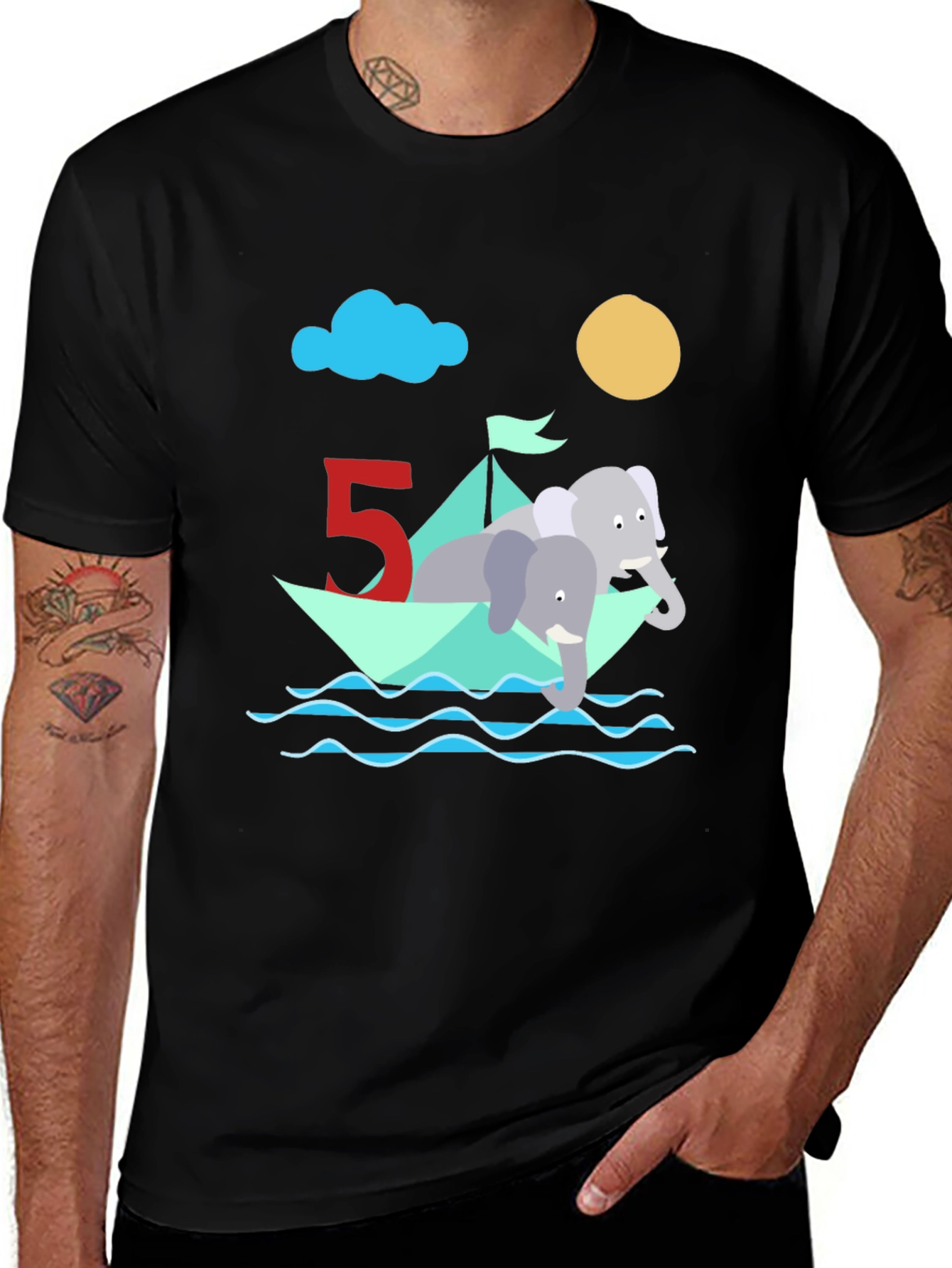 Variant 23 of Cute 5th Birthday Elephant Boat T-Shirt