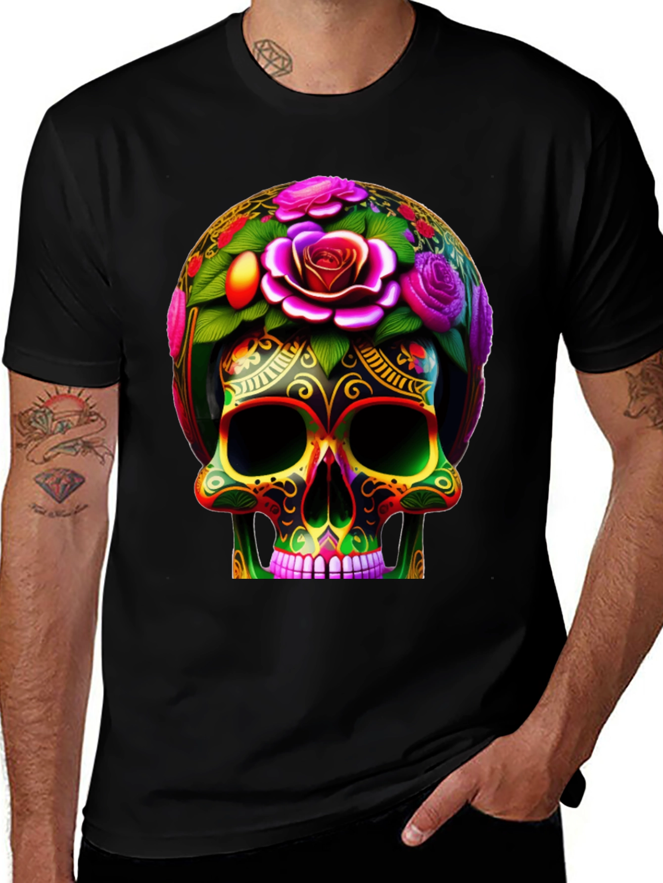 Variant 16 of Floral Skull Graphic Tee - Unique Design