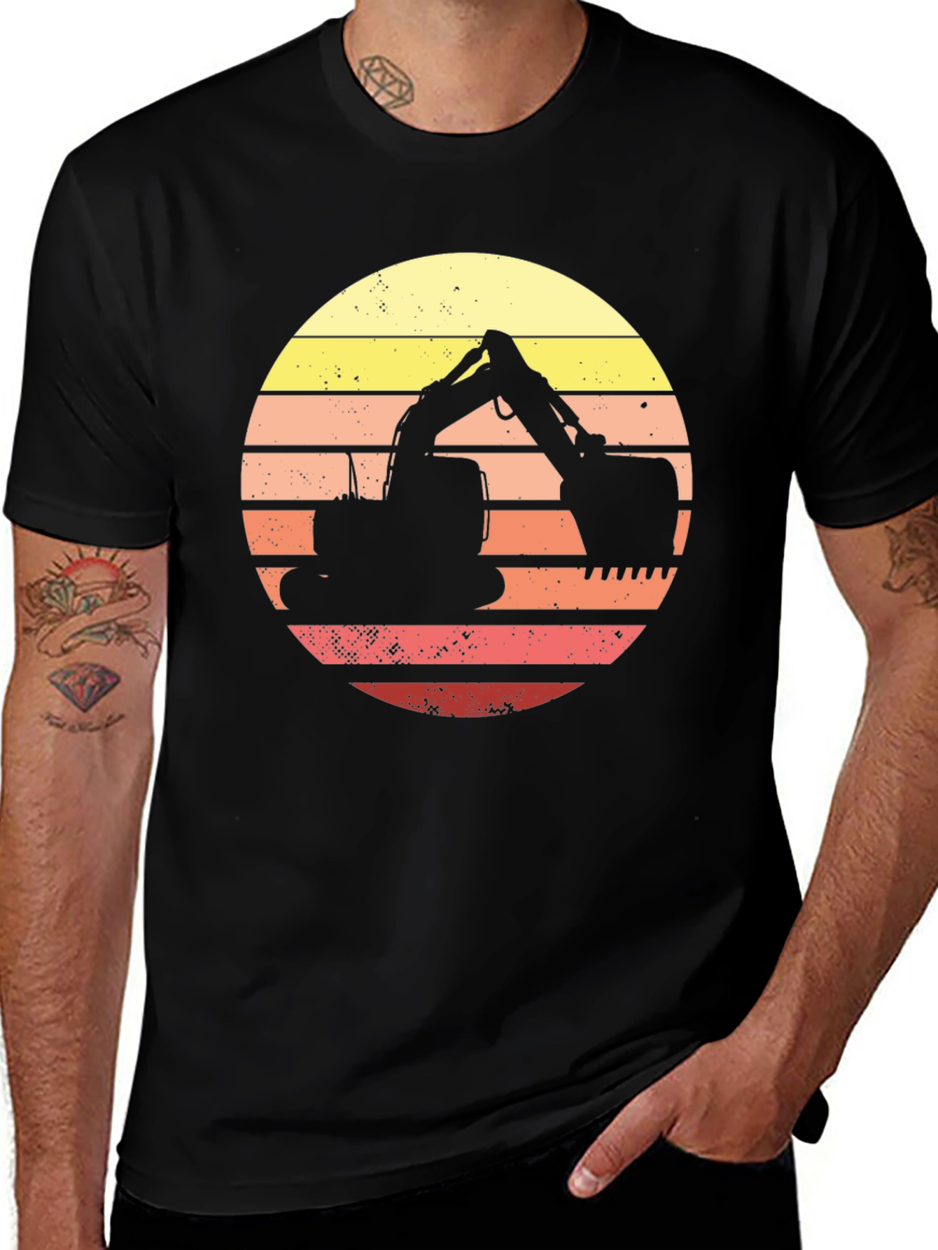 Variant 12 of Excavator Sunset T-Shirt - Construction Vehicle Tee