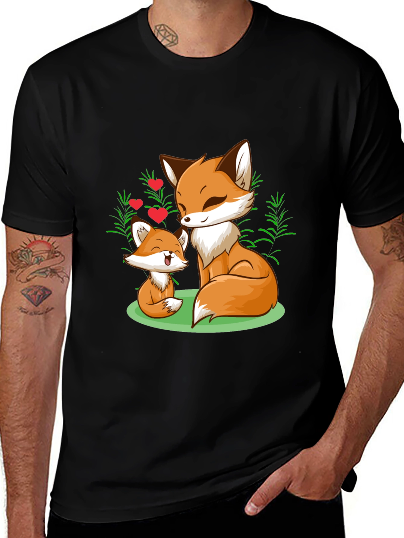 Variant 25 of Fox Mom & Cub Graphic T-Shirt - Black