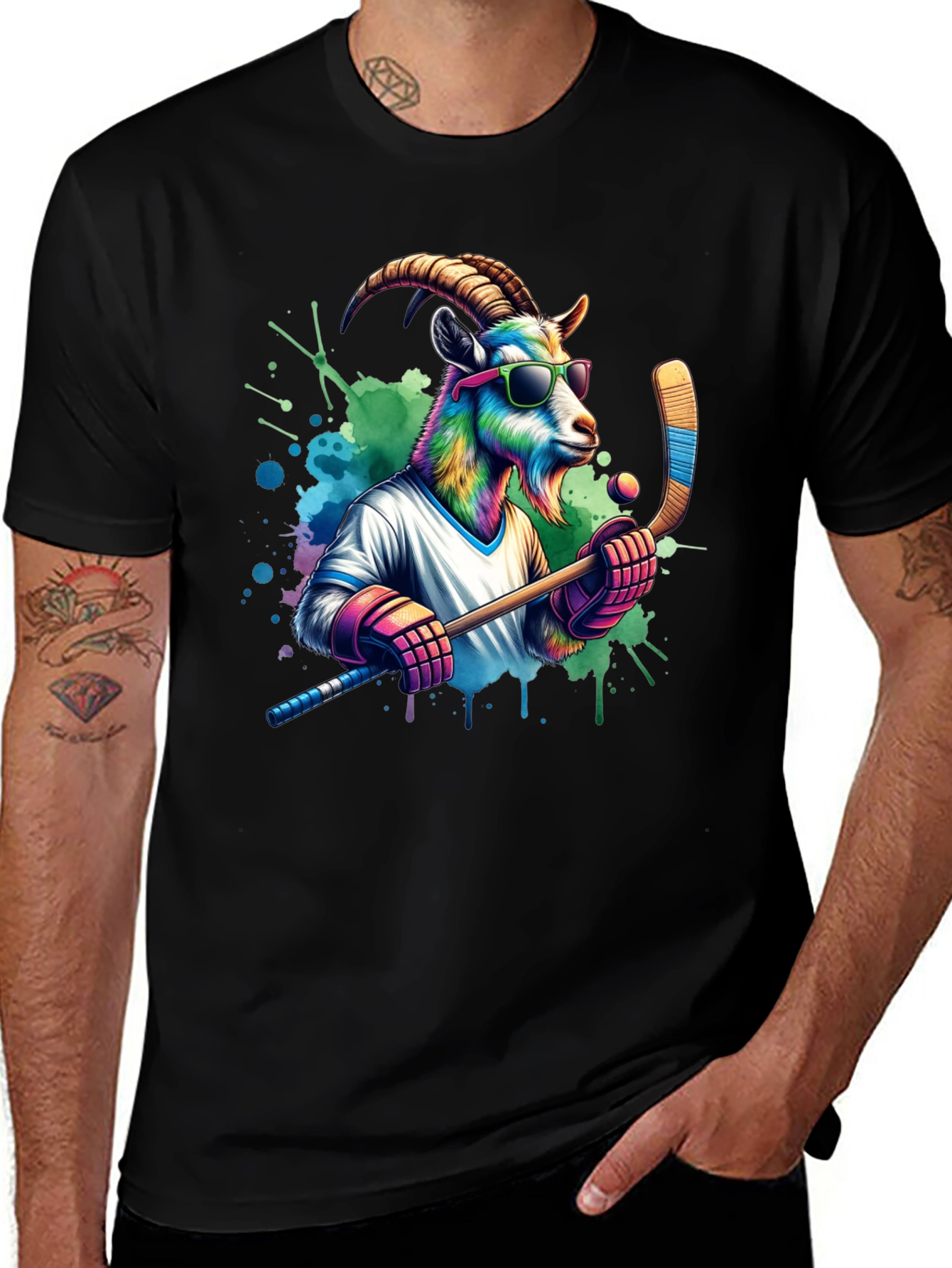 Variant 13 of Cool Goat Hockey Player Graphic Tee