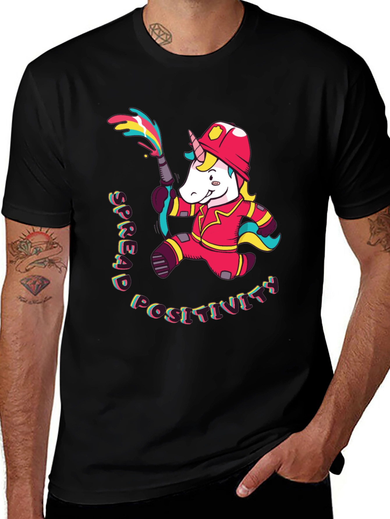 Variant 27 of Unicorn Firefighter T-Shirt: Spread Positivity!