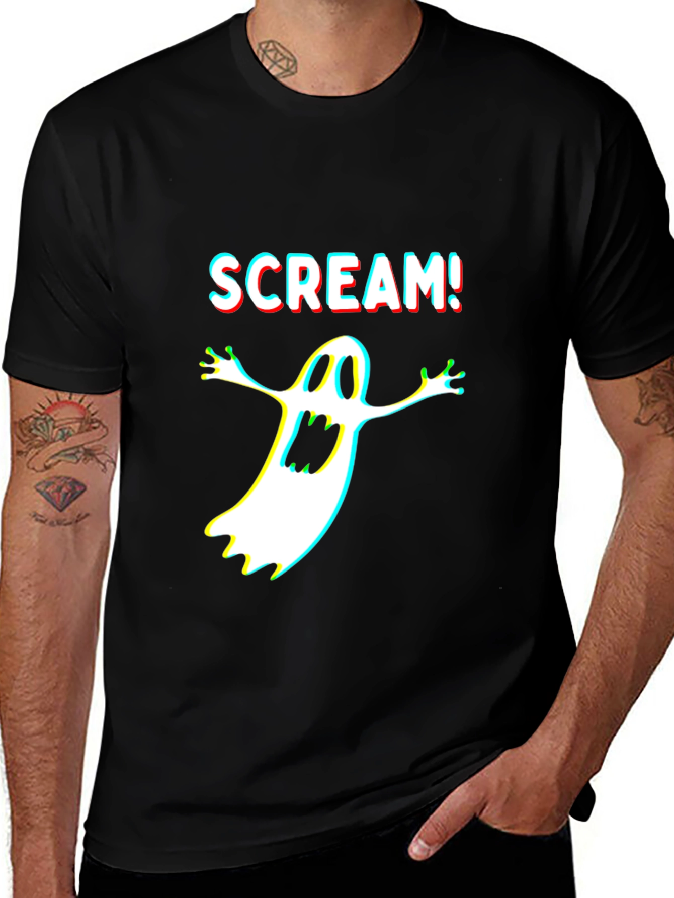 Variant 3 of Scream Ghost Graphic Tee - Black Cotton T-Shirt