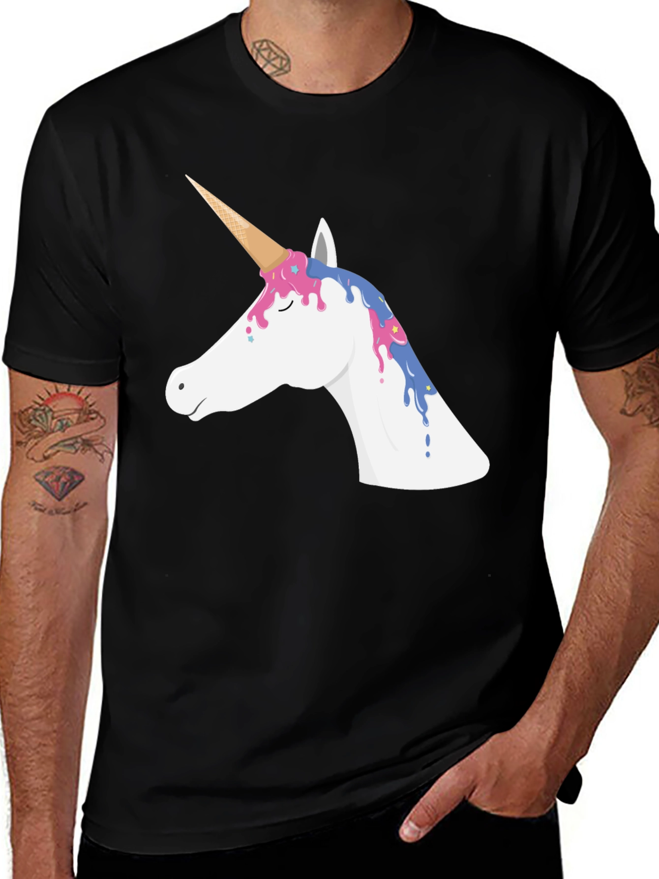 Variant 12 of Unicorn Ice Cream T-Shirt - Black Cotton Tee