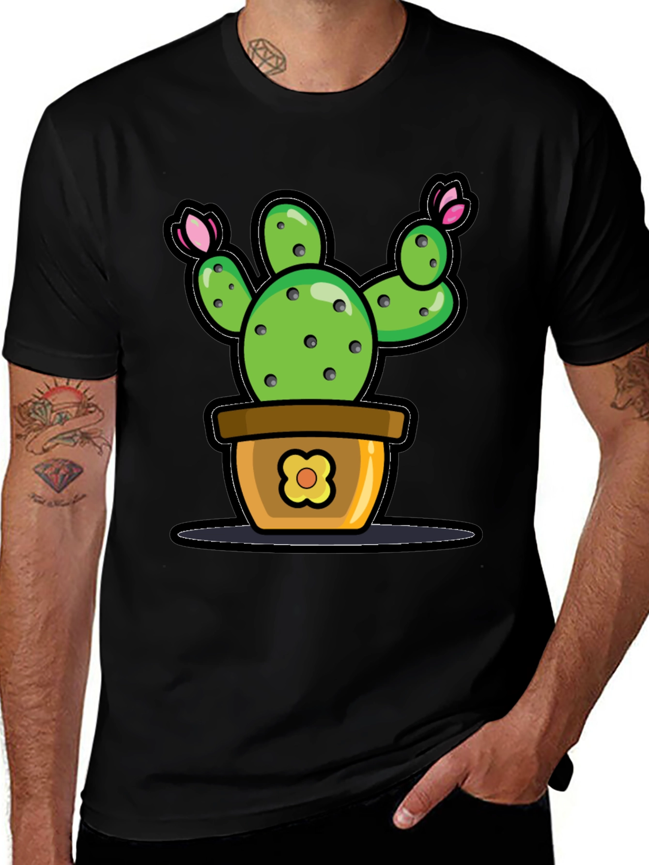 Variant 17 of Cactus in Pot Graphic Tee - Black