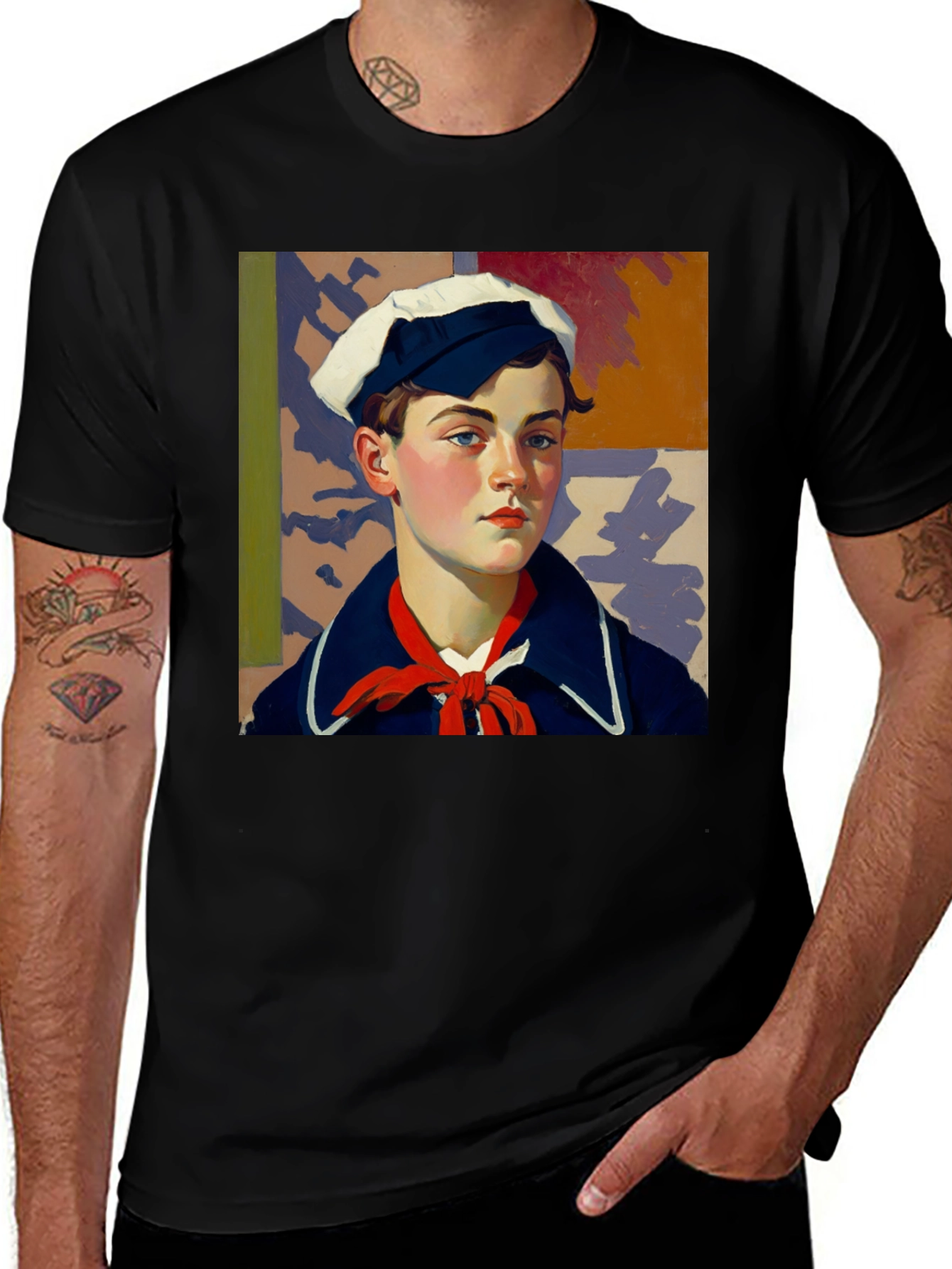 Variant 17 of Vintage Sailor Portrait Black T-Shirt