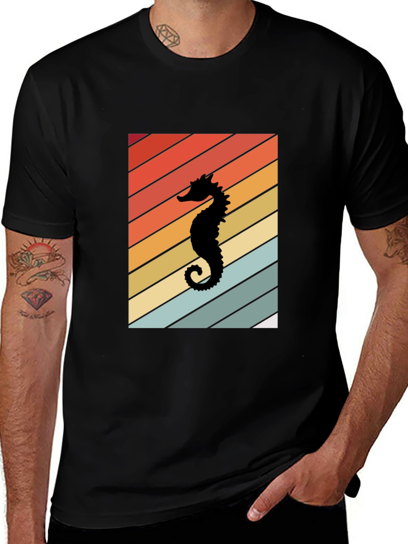 Variant 13 of Retro Seahorse Graphic Tee - Black Unisex T-Shirt