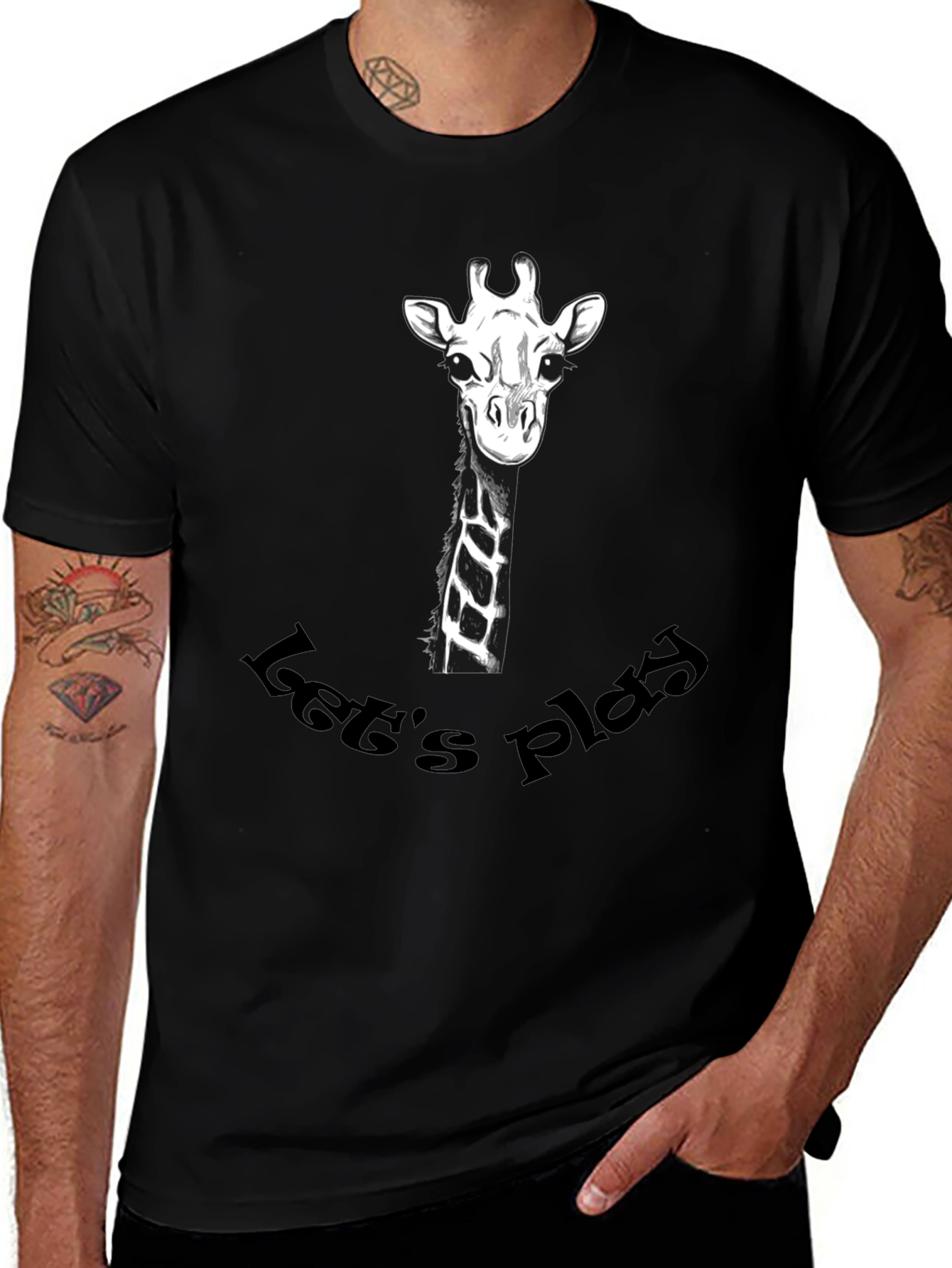 Variant 16 of Playful Giraffe Graphic Tee - Black Cotton T-Shirt